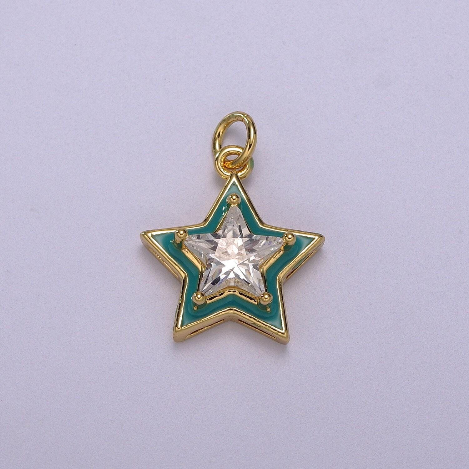 1pc gold star enamel solitaire cz charms, cubic celestial charm with color enamel to choose charm medallion for necklace,m-678-m681