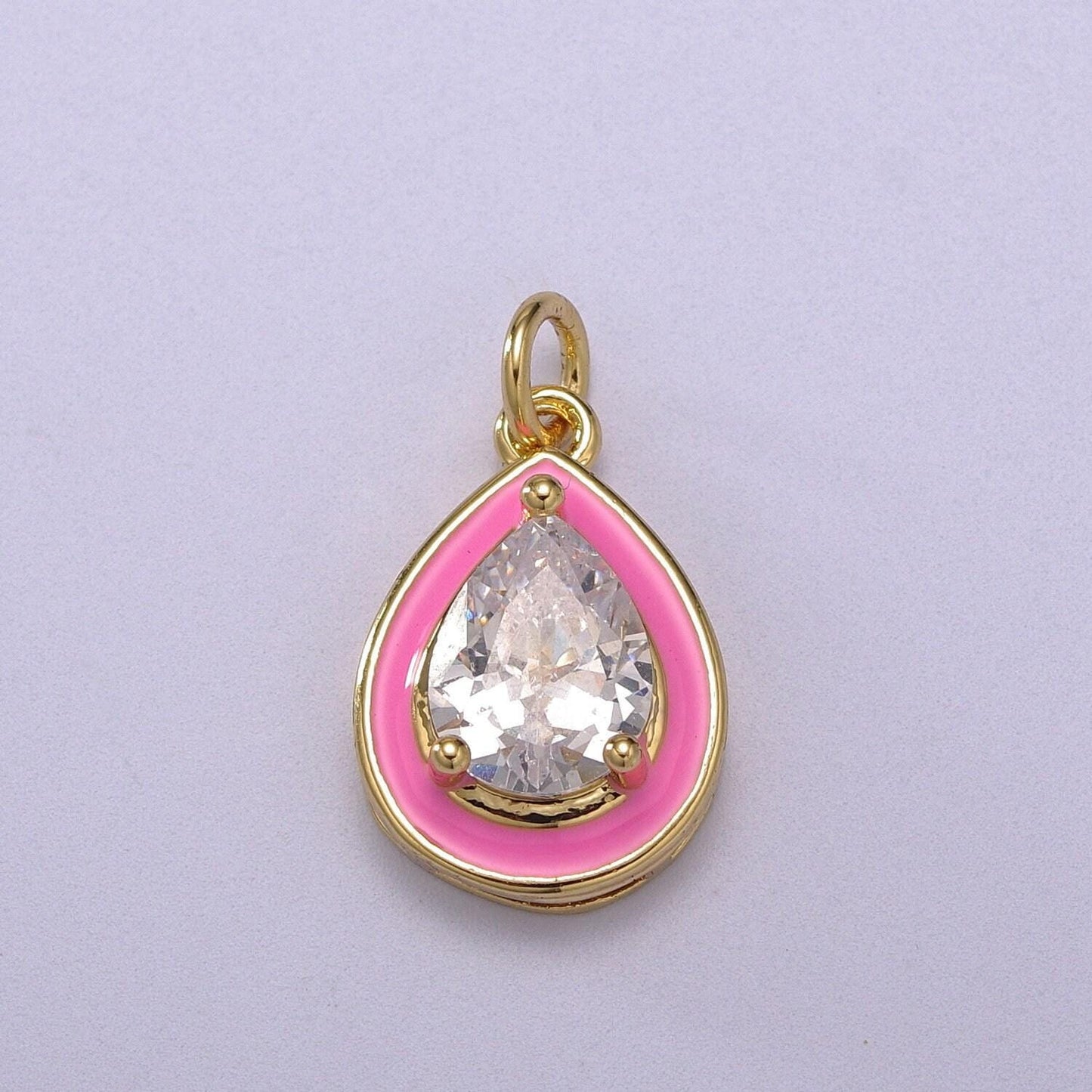1pc gold tear drop enamel solitaire cz charms, cubic pear cut charm with color enamel to choose charm medallion for necklace,m-666-m669