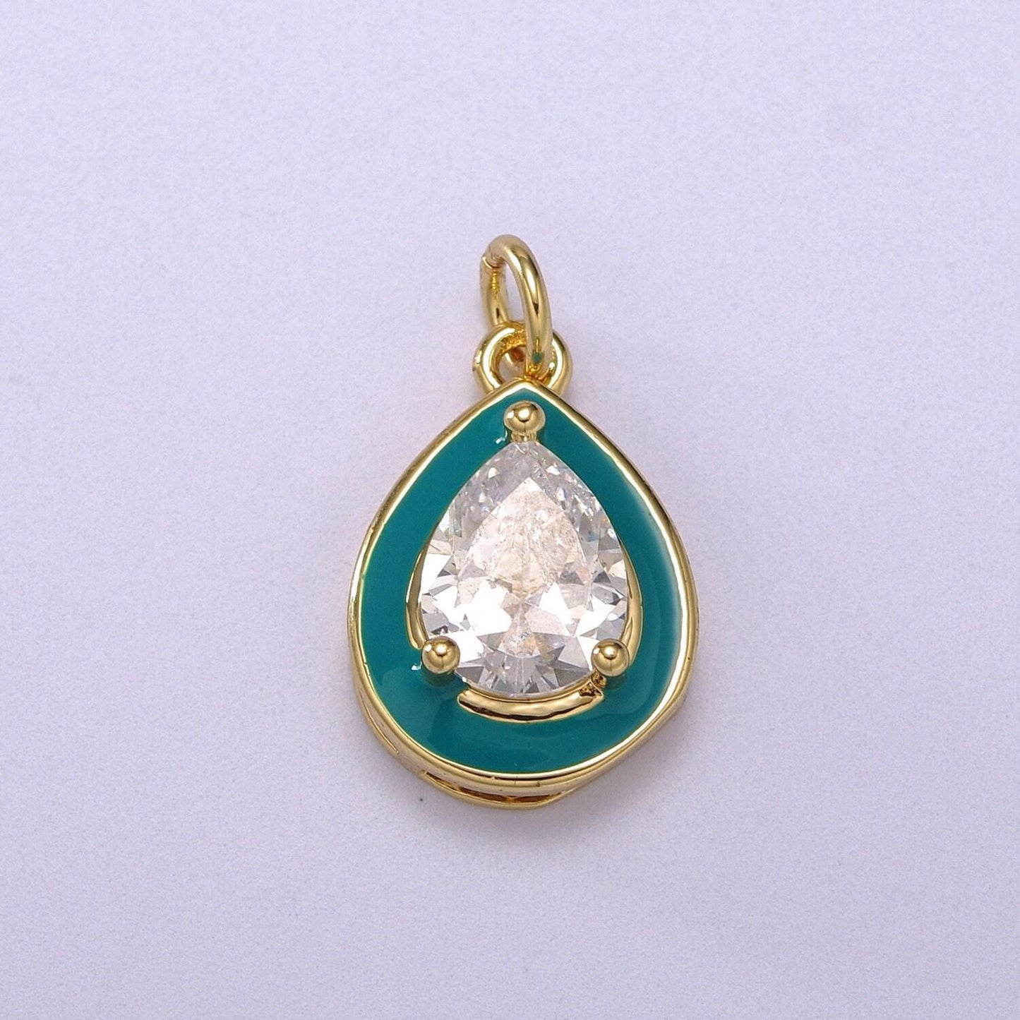 1pc gold tear drop enamel solitaire cz charms, cubic pear cut charm with color enamel to choose charm medallion for necklace,m-666-m669