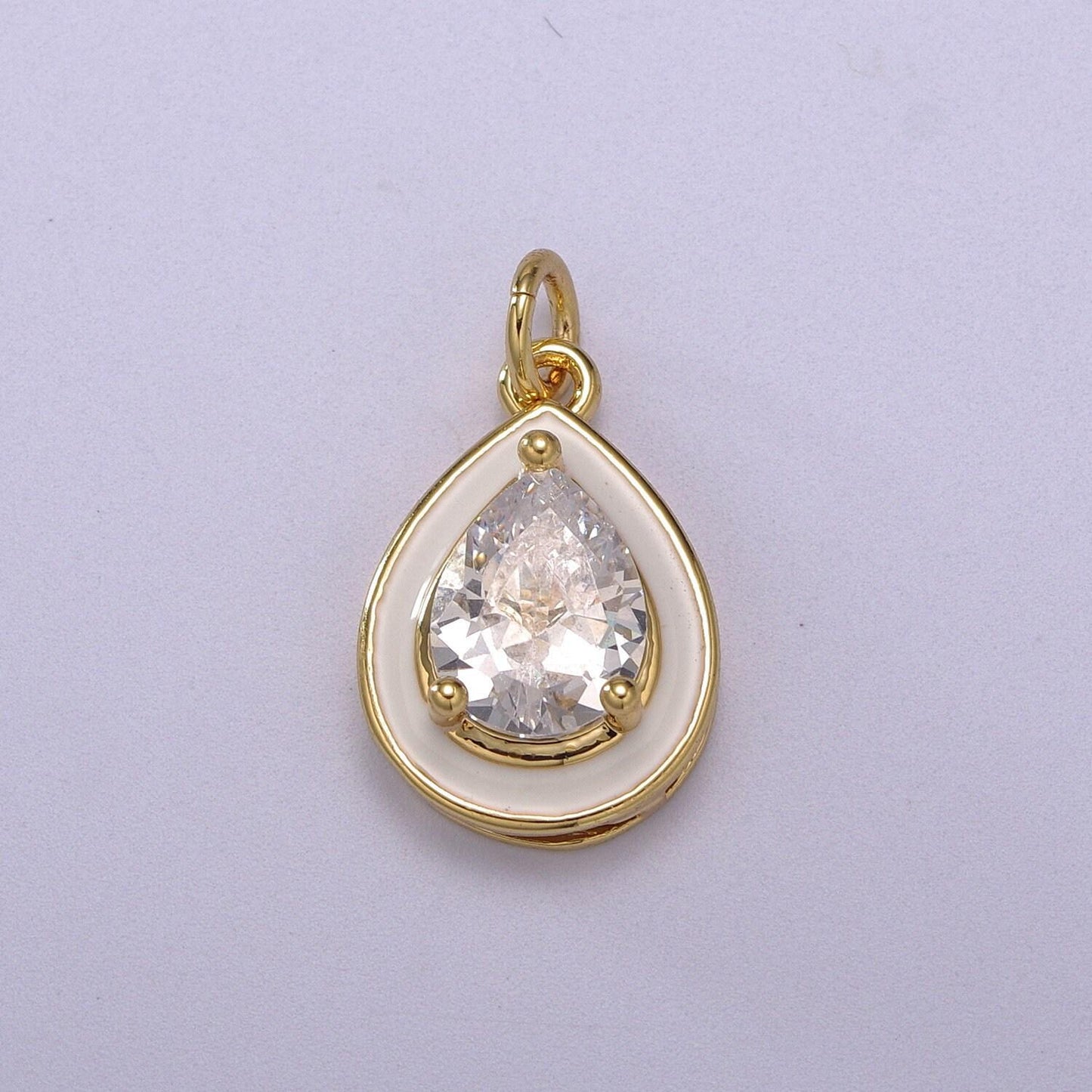 1pc gold tear drop enamel solitaire cz charms, cubic pear cut charm with color enamel to choose charm medallion for necklace,m-666-m669