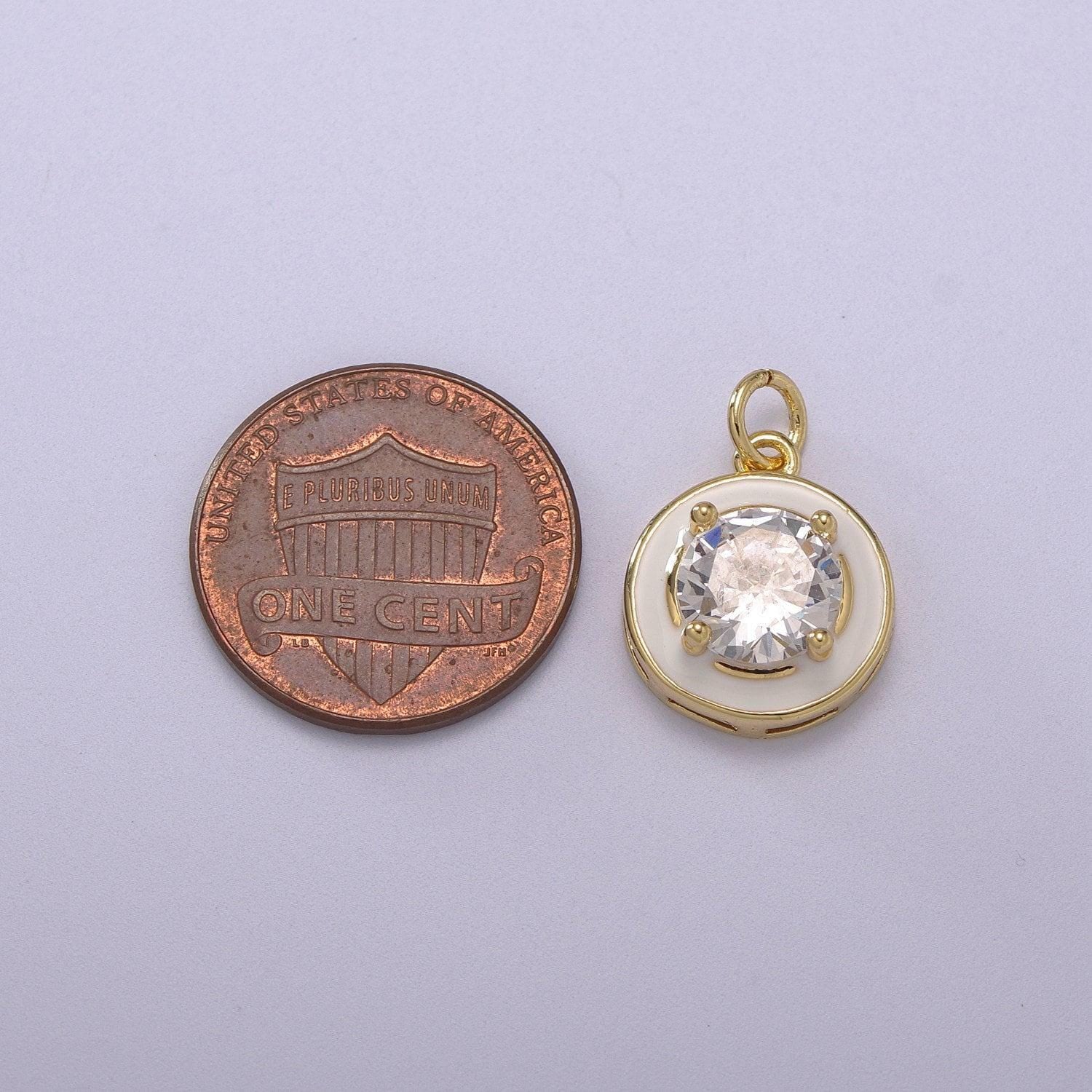 1pc gold round enamel solitaire cz charms, cubic o charm in round disc charm medallion for necklace,m-662-m665