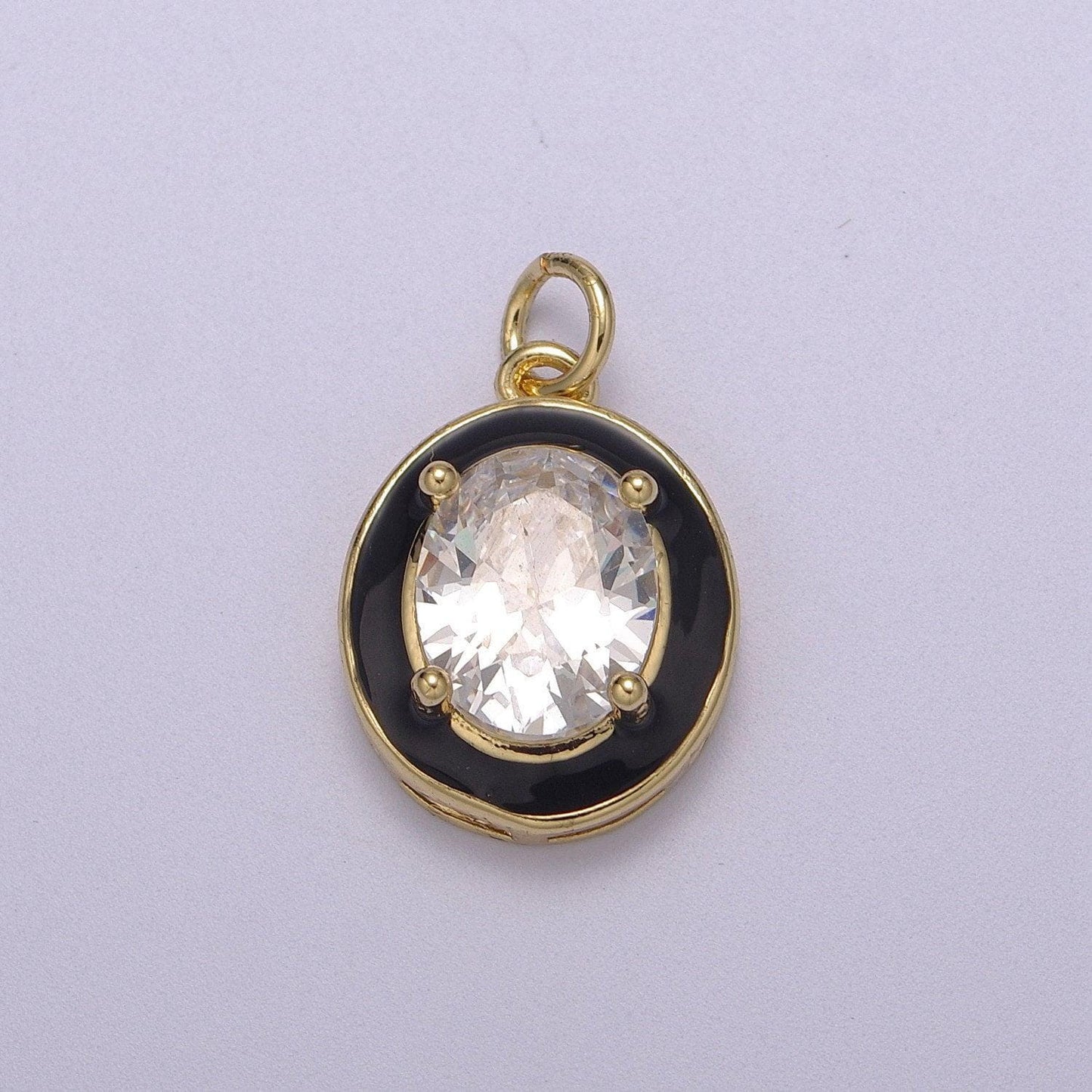 1pc gold oval enamel solitaire cz charms, cubic o charm in round disc charm medallion for necklace,m-658-m661