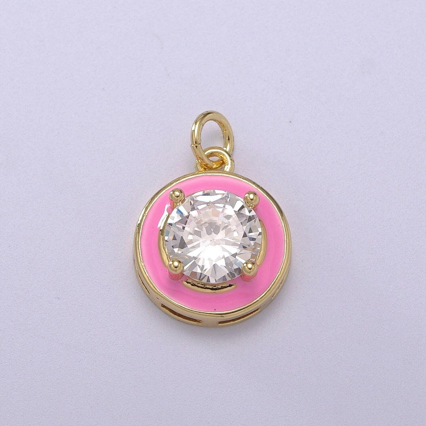 1pc gold round enamel solitaire cz charms, cubic o charm in round disc charm medallion for necklace,m-662-m665