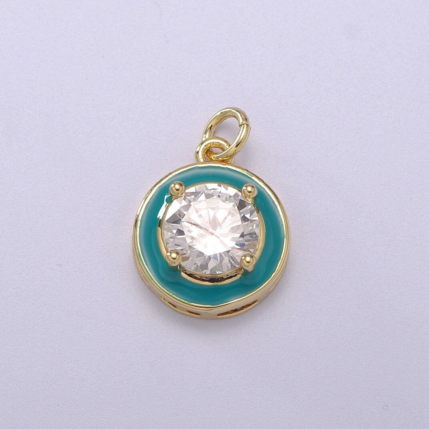 1pc gold round enamel solitaire cz charms, cubic o charm in round disc charm medallion for necklace,m-662-m665