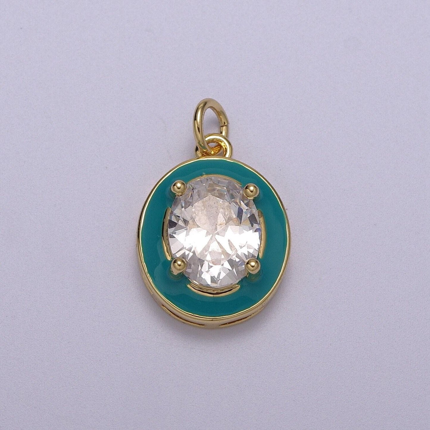 1pc gold oval enamel solitaire cz charms, cubic o charm in round disc charm medallion for necklace,m-658-m661