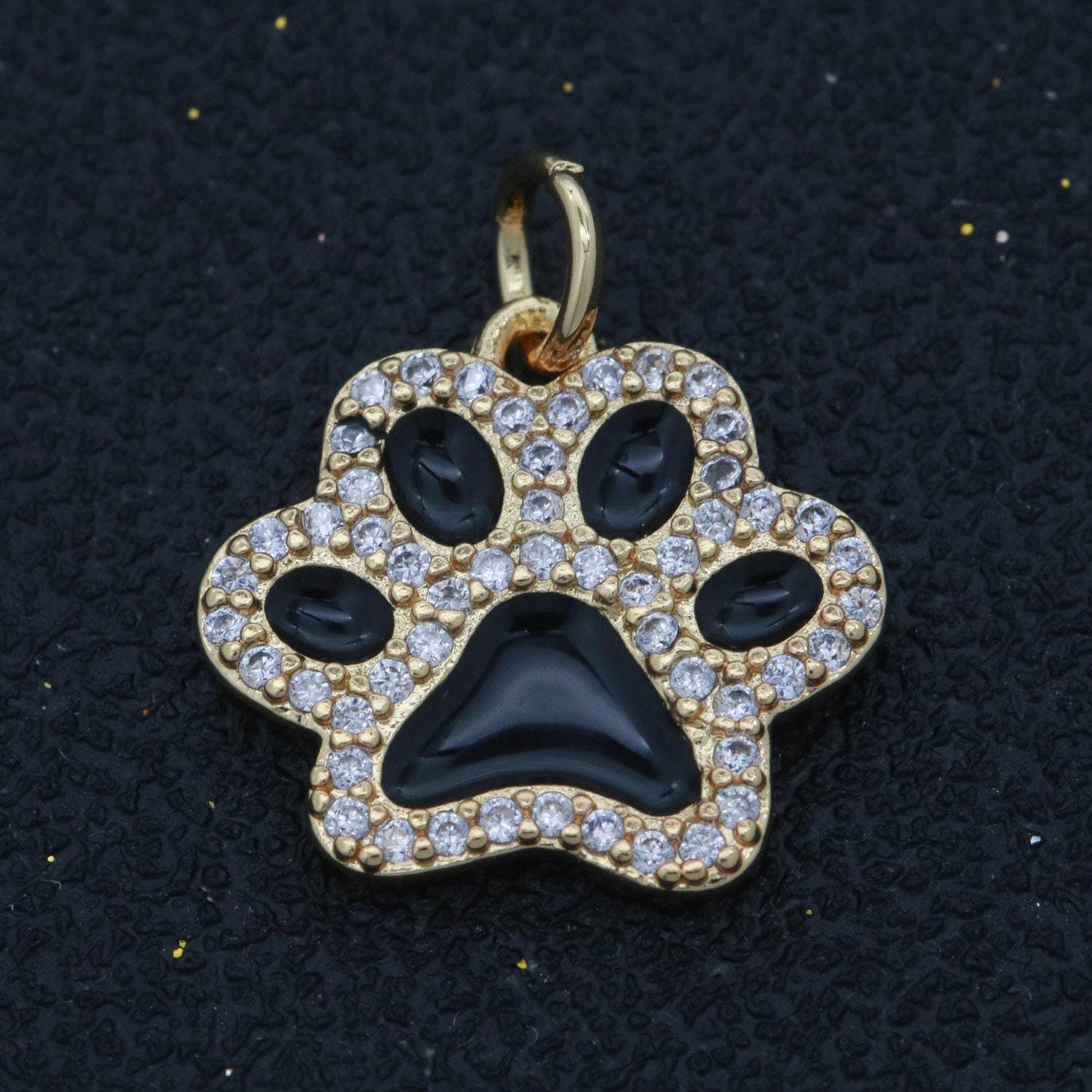 Dainty dog paw charm for bracelet necklace earring component 14k gold filled enamel puppy micro pave animal pendant supply