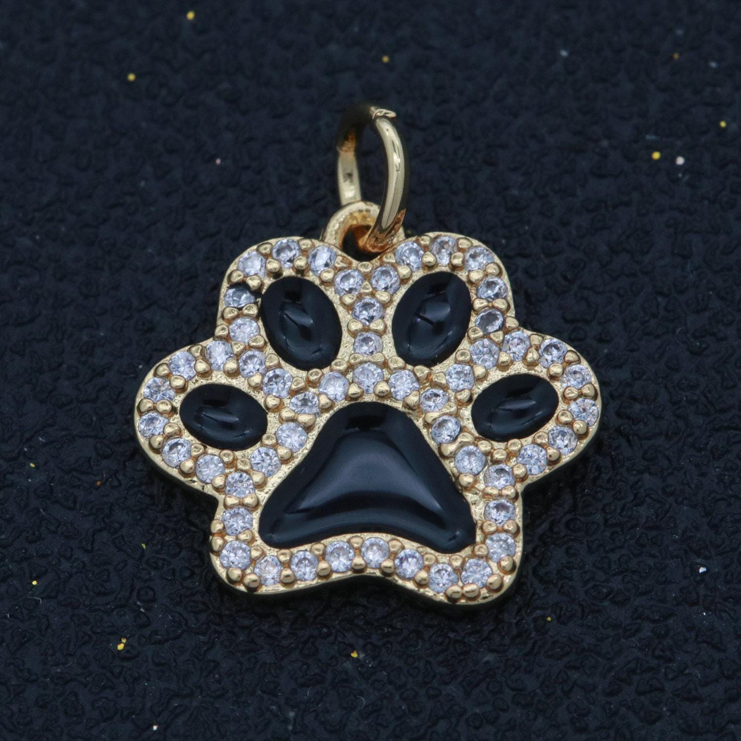 Dainty dog paw charm for bracelet necklace earring component 14k gold filled enamel puppy micro pave animal pendant supply