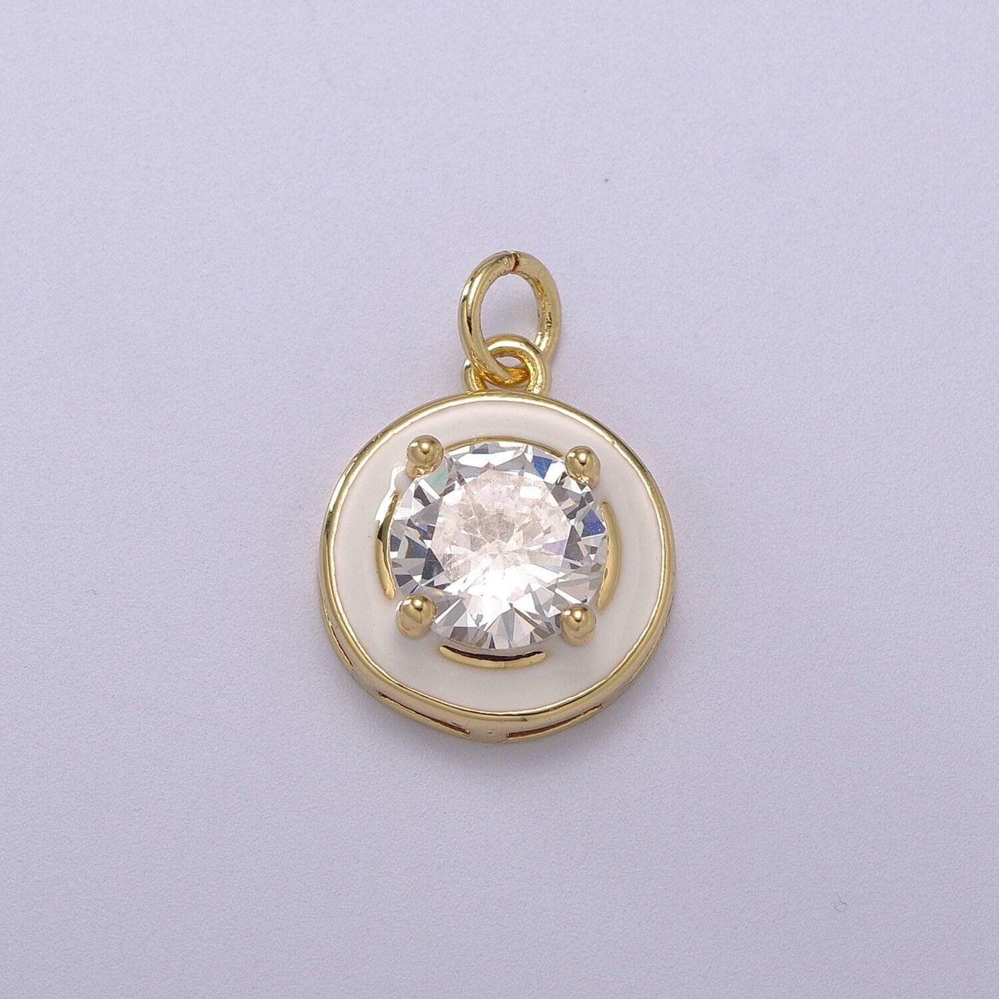 1pc gold round enamel solitaire cz charms, cubic o charm in round disc charm medallion for necklace,m-662-m665