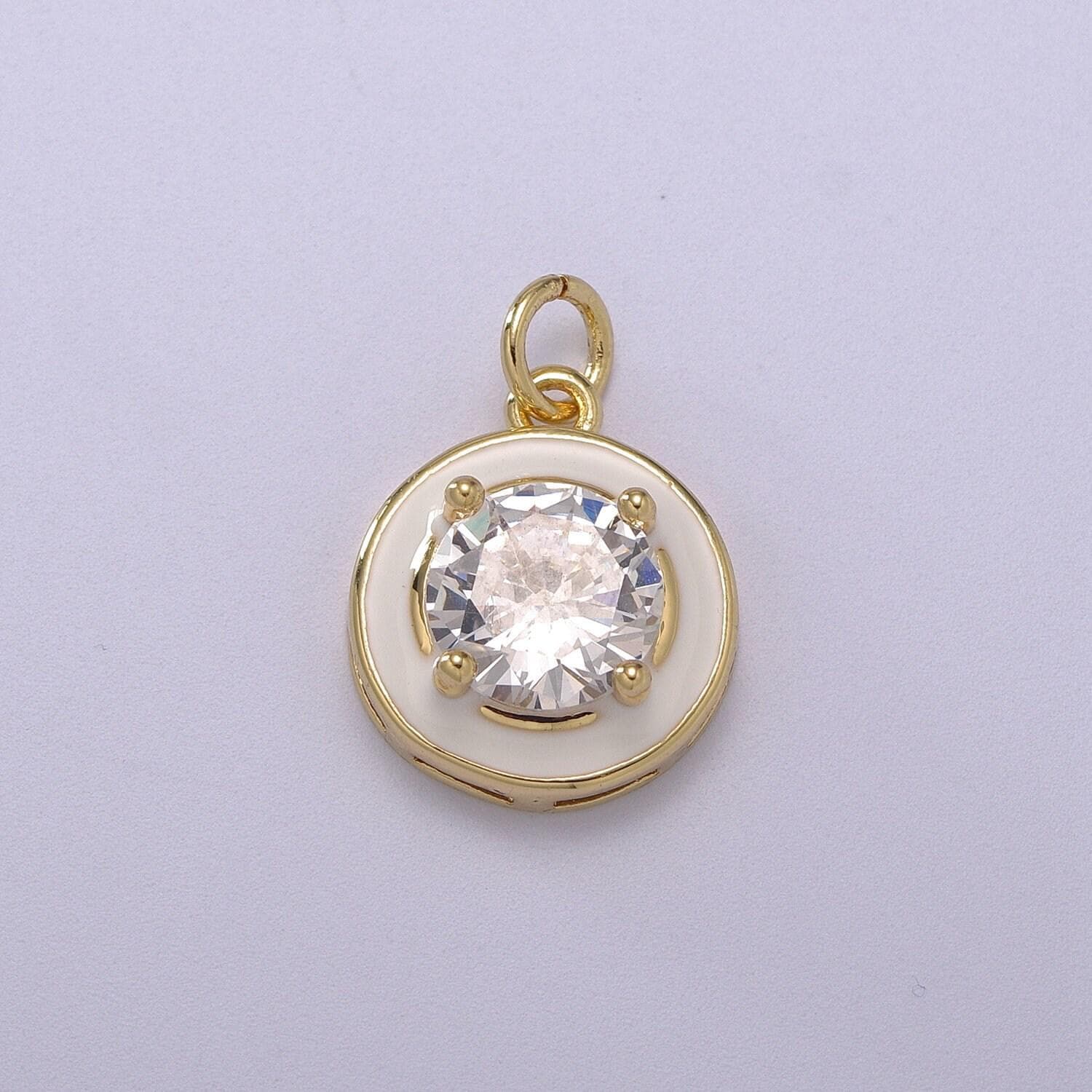 1pc gold round enamel solitaire cz charms, cubic o charm in round disc charm medallion for necklace,m-662-m665