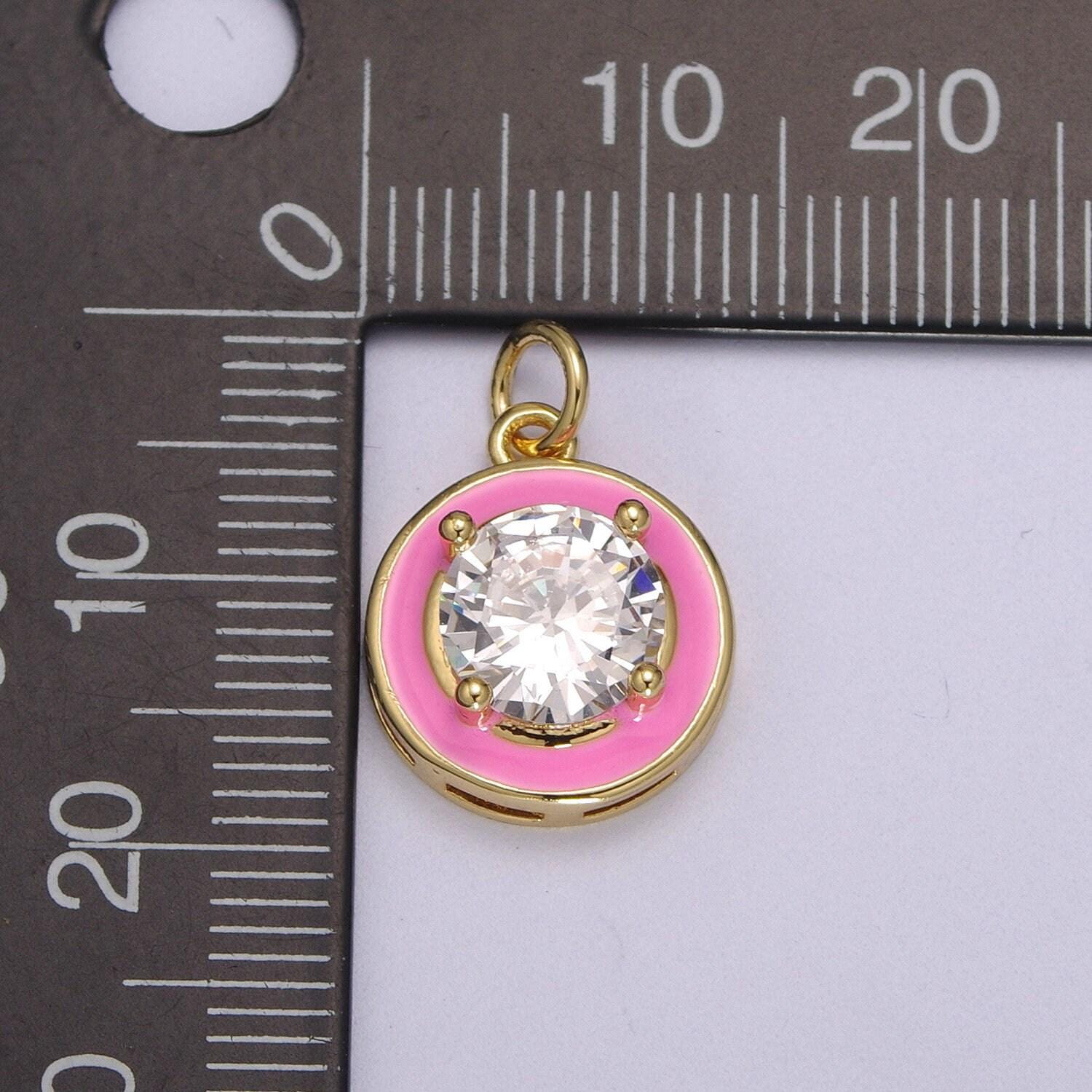 1pc gold round enamel solitaire cz charms, cubic o charm in round disc charm medallion for necklace,m-662-m665