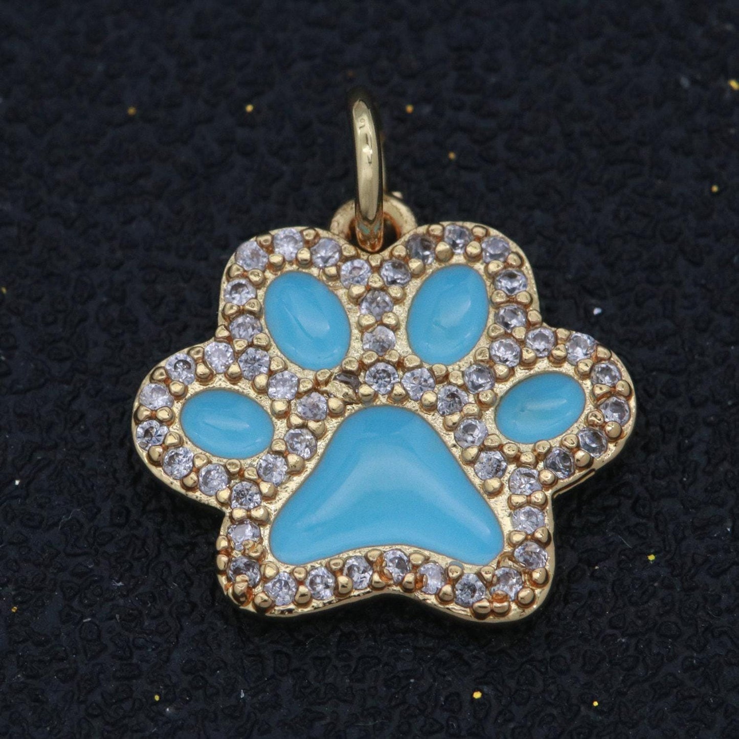 Dainty dog paw charm for bracelet necklace earring component 14k gold filled enamel puppy micro pave animal pendant supply