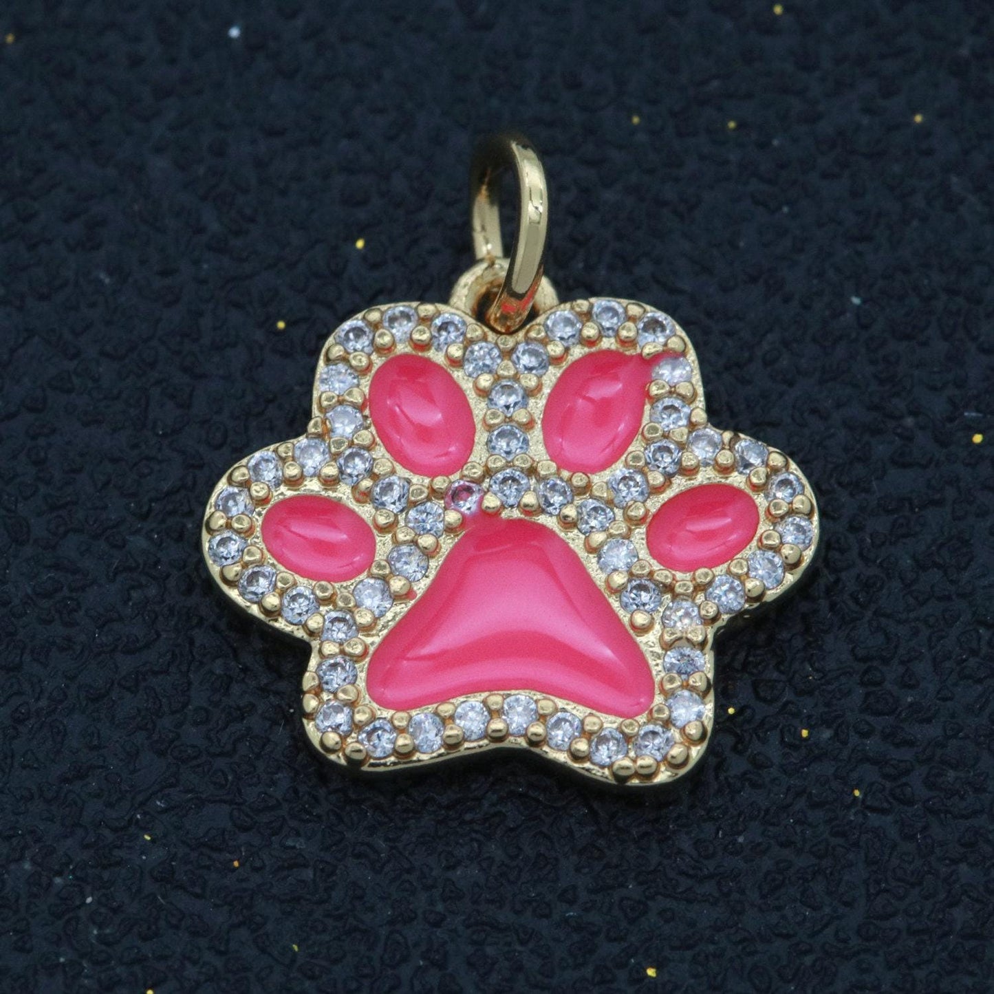 Dainty dog paw charm for bracelet necklace earring component 14k gold filled enamel puppy micro pave animal pendant supply