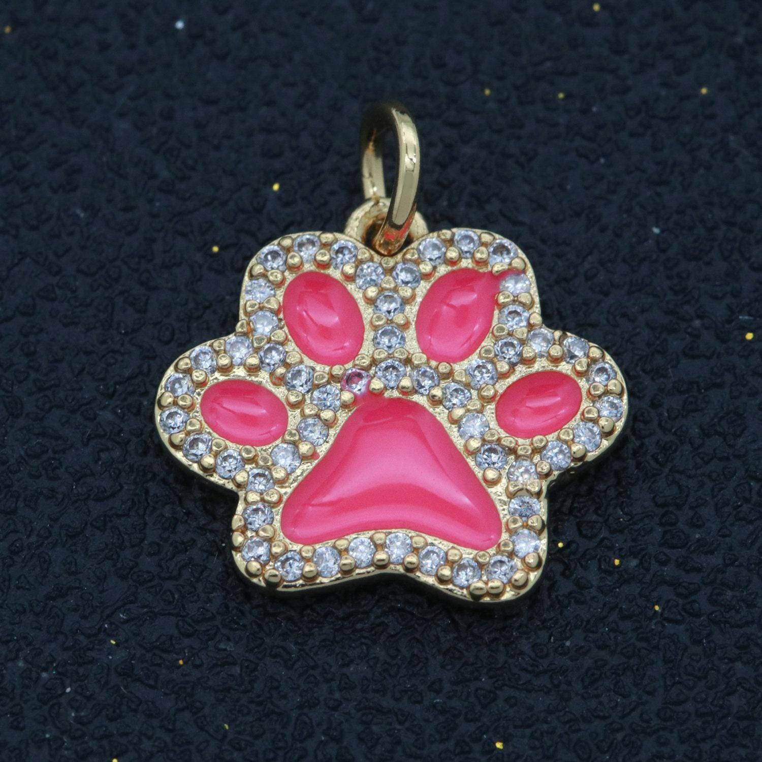 Dainty dog paw charm for bracelet necklace earring component 14k gold filled enamel puppy micro pave animal pendant supply