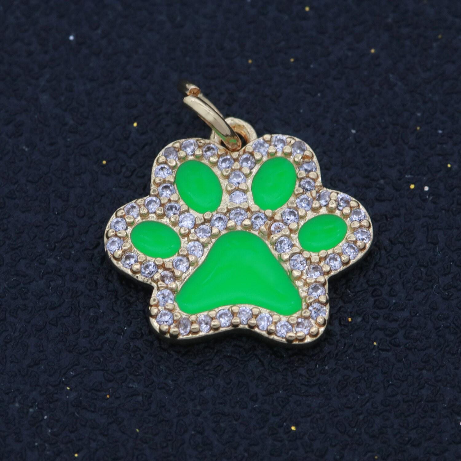 Dainty dog paw charm for bracelet necklace earring component 14k gold filled enamel puppy micro pave animal pendant supply