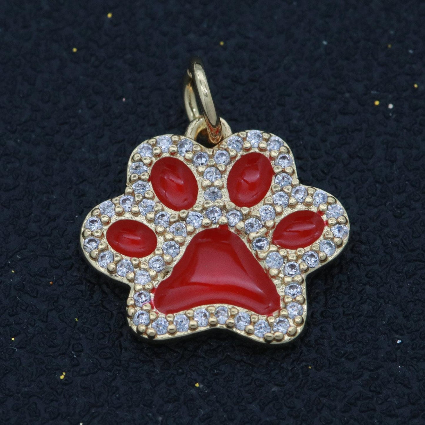 Dainty dog paw charm for bracelet necklace earring component 14k gold filled enamel puppy micro pave animal pendant supply