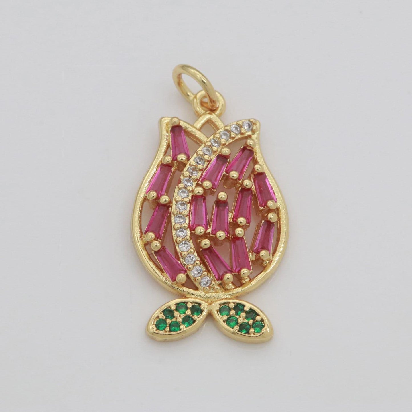 Gold flower charm - rose petal pendant charm on gold filled chain - simple dainty jewelry component