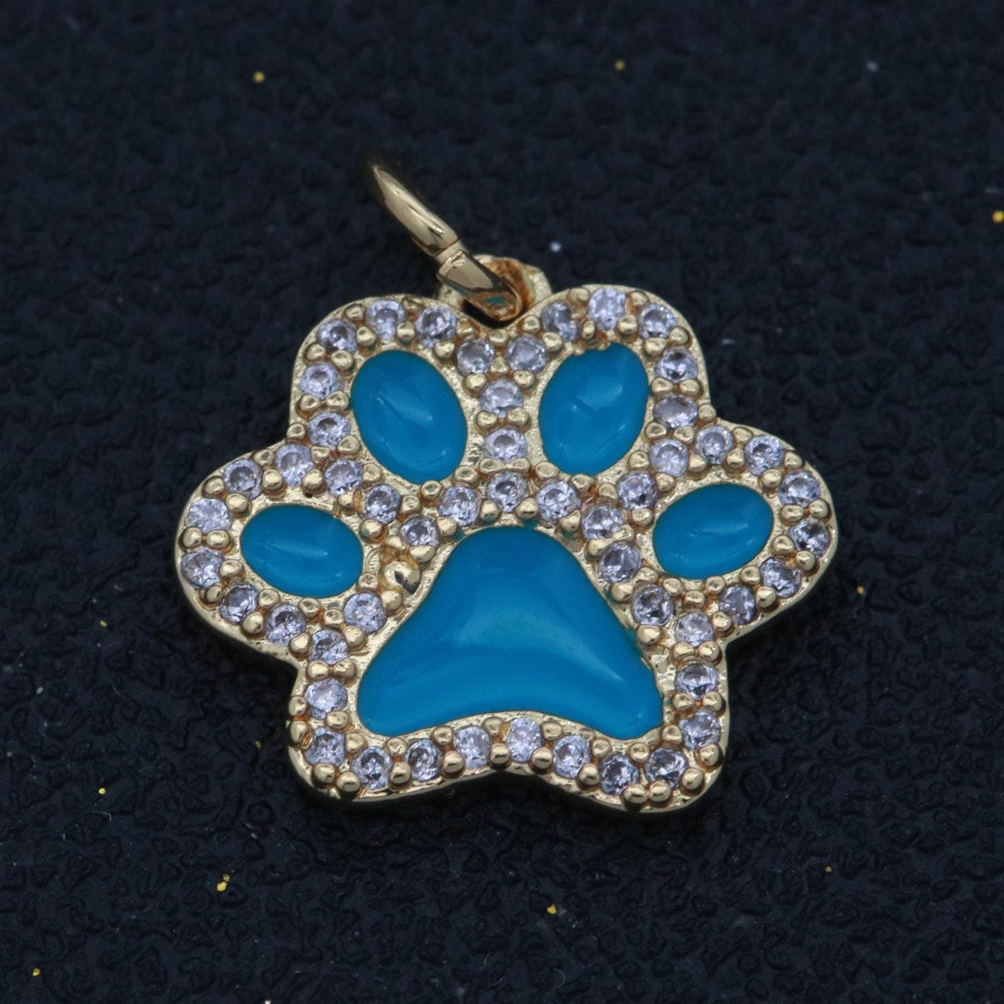 Dainty dog paw charm for bracelet necklace earring component 14k gold filled enamel puppy micro pave animal pendant supply