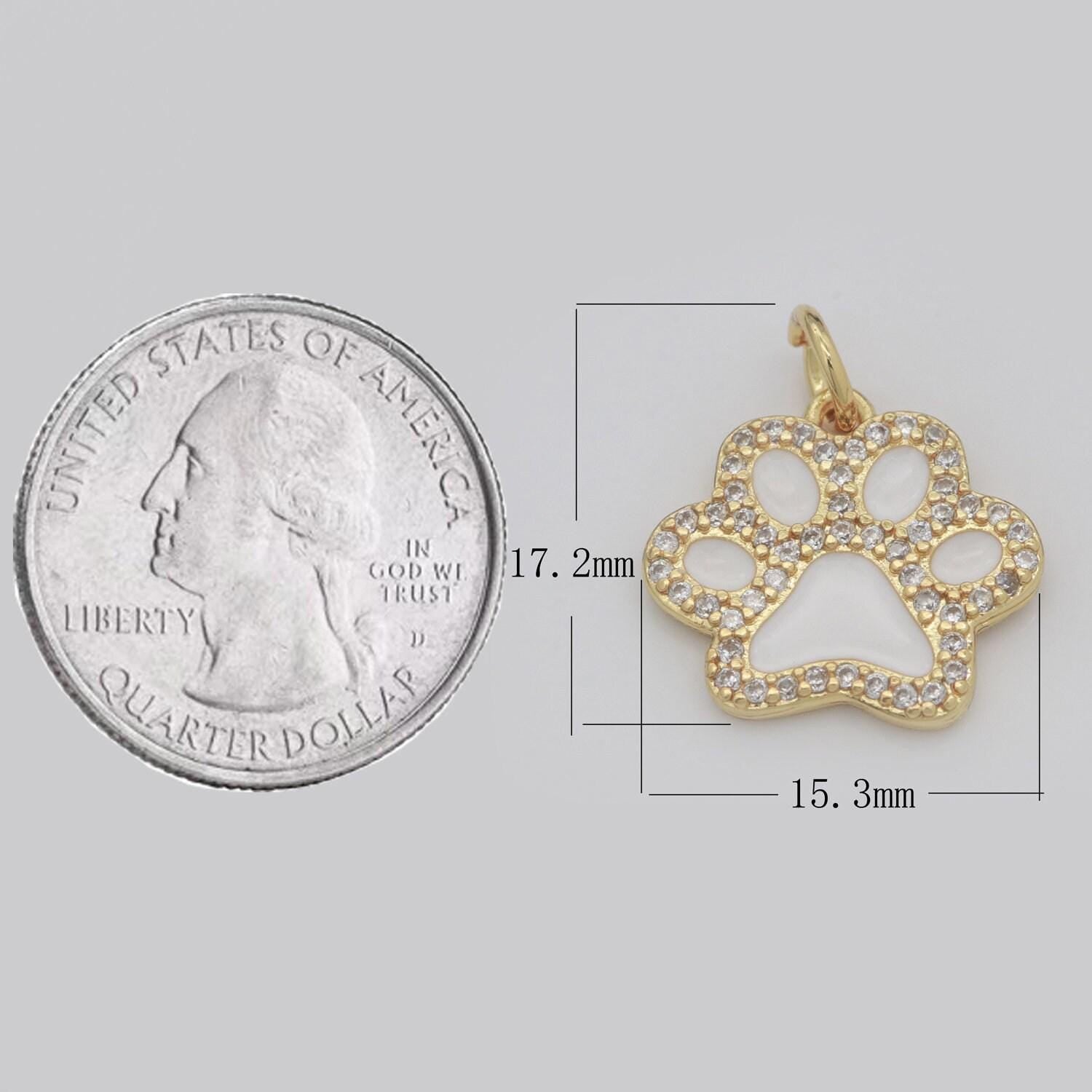 Dainty dog paw charm for bracelet necklace earring component 14k gold filled enamel puppy micro pave animal pendant supply