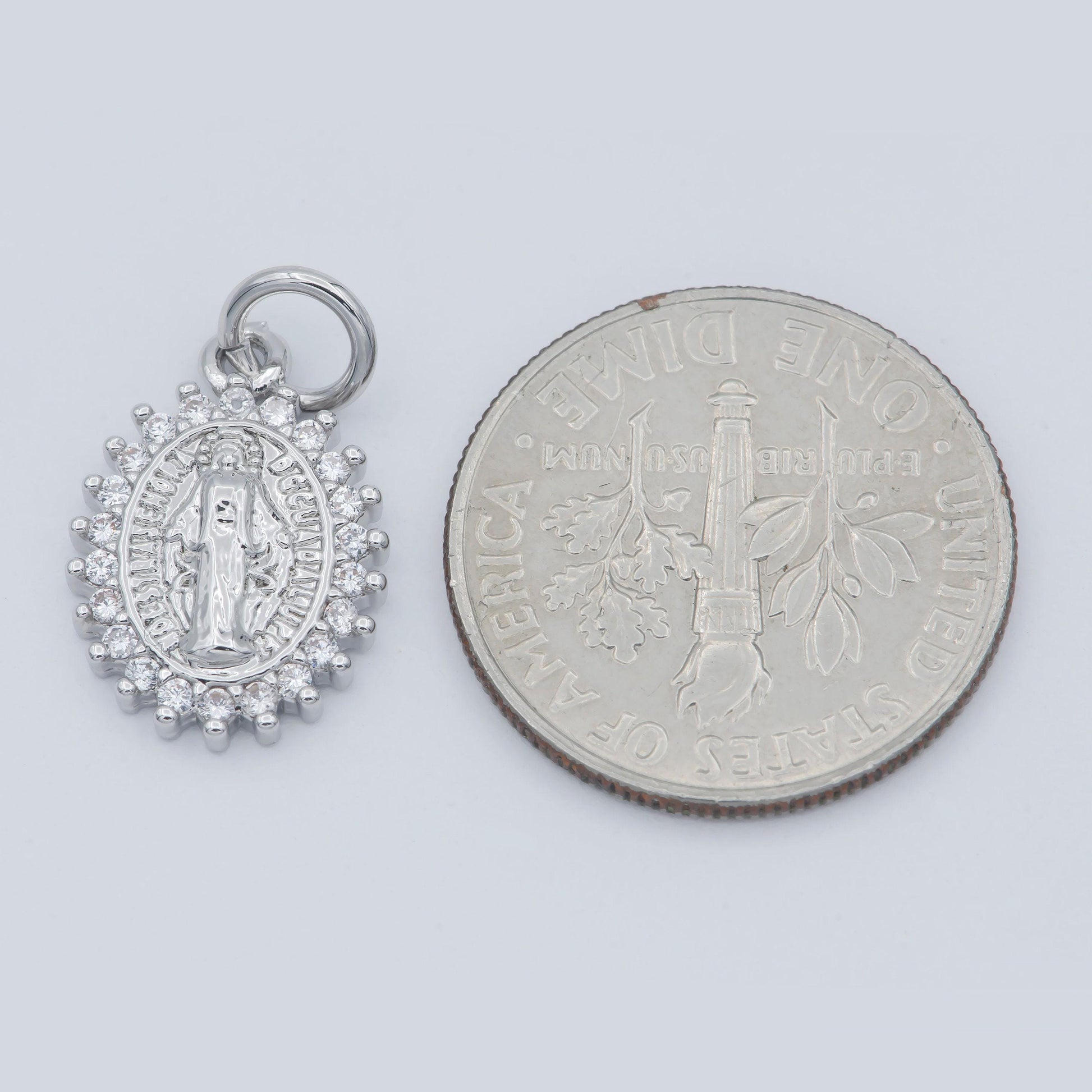 Silver plated virgin mary jesus christ catholic bijoux sunburst micro pave cz charm miraculous lady | m-588