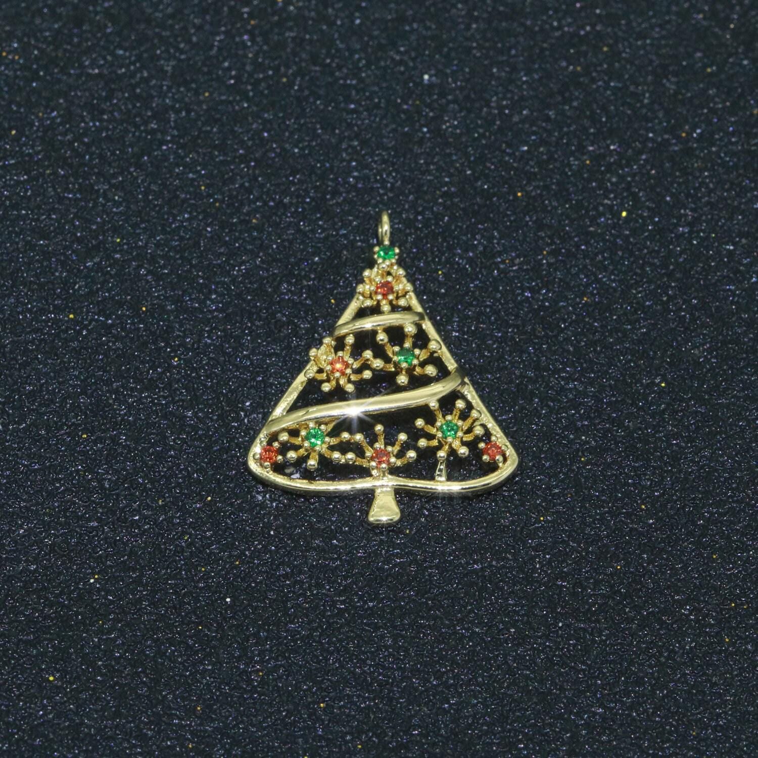 Dainty christmas charms micro pave holiday collection santa, stocking, snow man, reindeer, tree pendant jewelry necklace bracelet earring