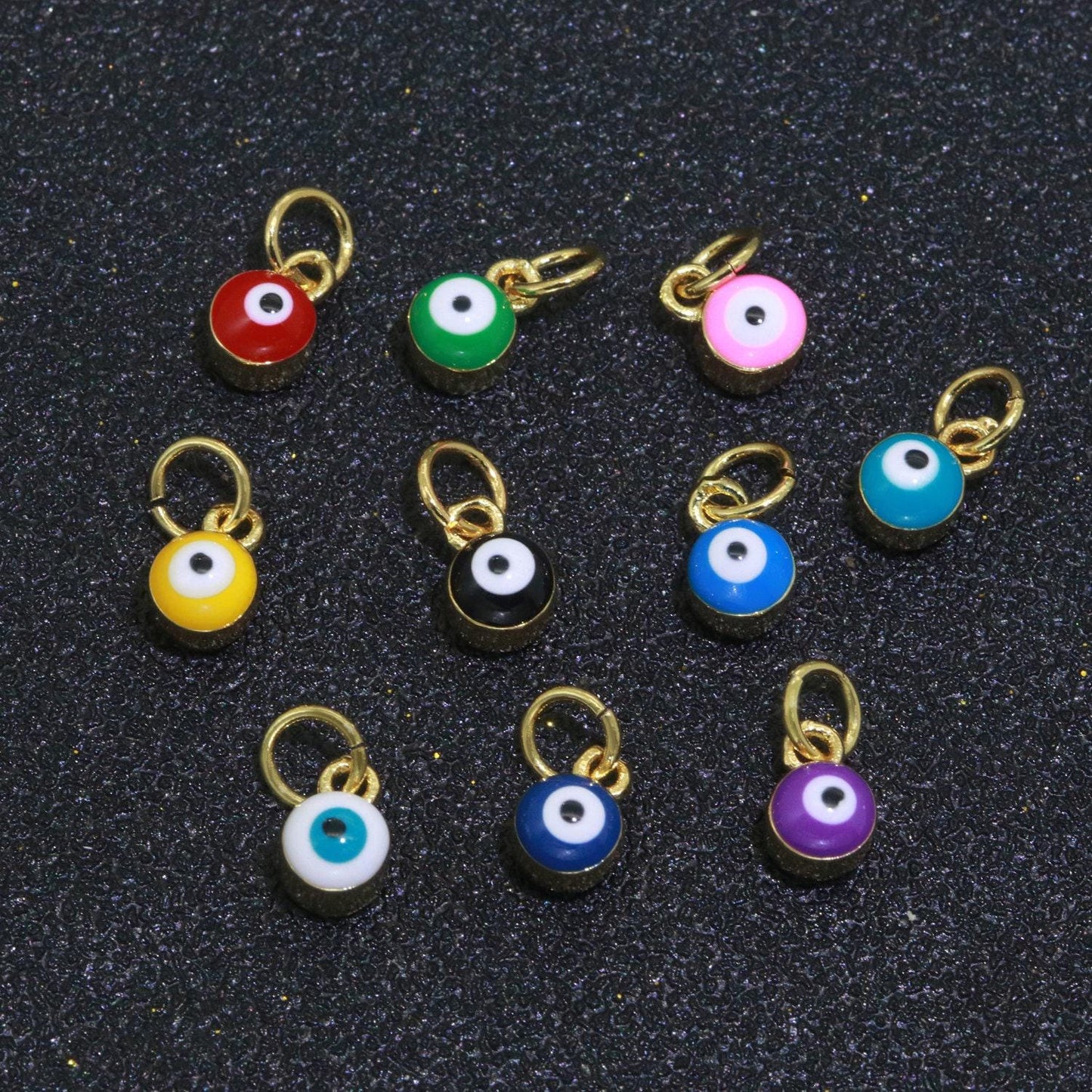 Dainty gold mini enamel evil eyes charm, tiny round evil eye charm, pendants for necklace bracelet earring add on charm,m-579