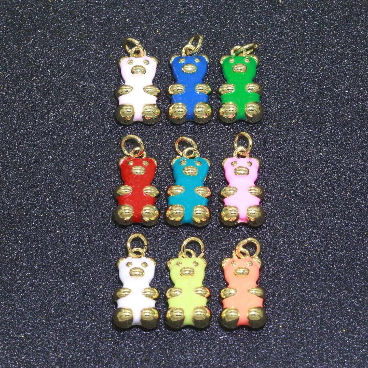 14k gold filled gummy bear pendant teddy bear charm enamel animal charm, love charm kids retro 90s trend jewelry making supply