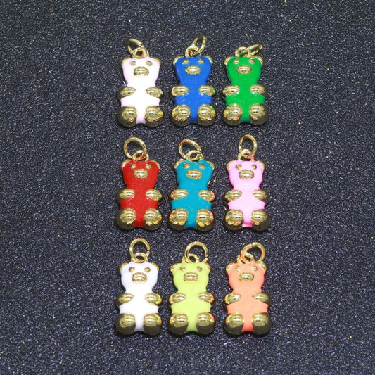 14k gold filled gummy bear pendant teddy bear charm enamel animal charm, love charm kids retro 90s trend jewelry making supply