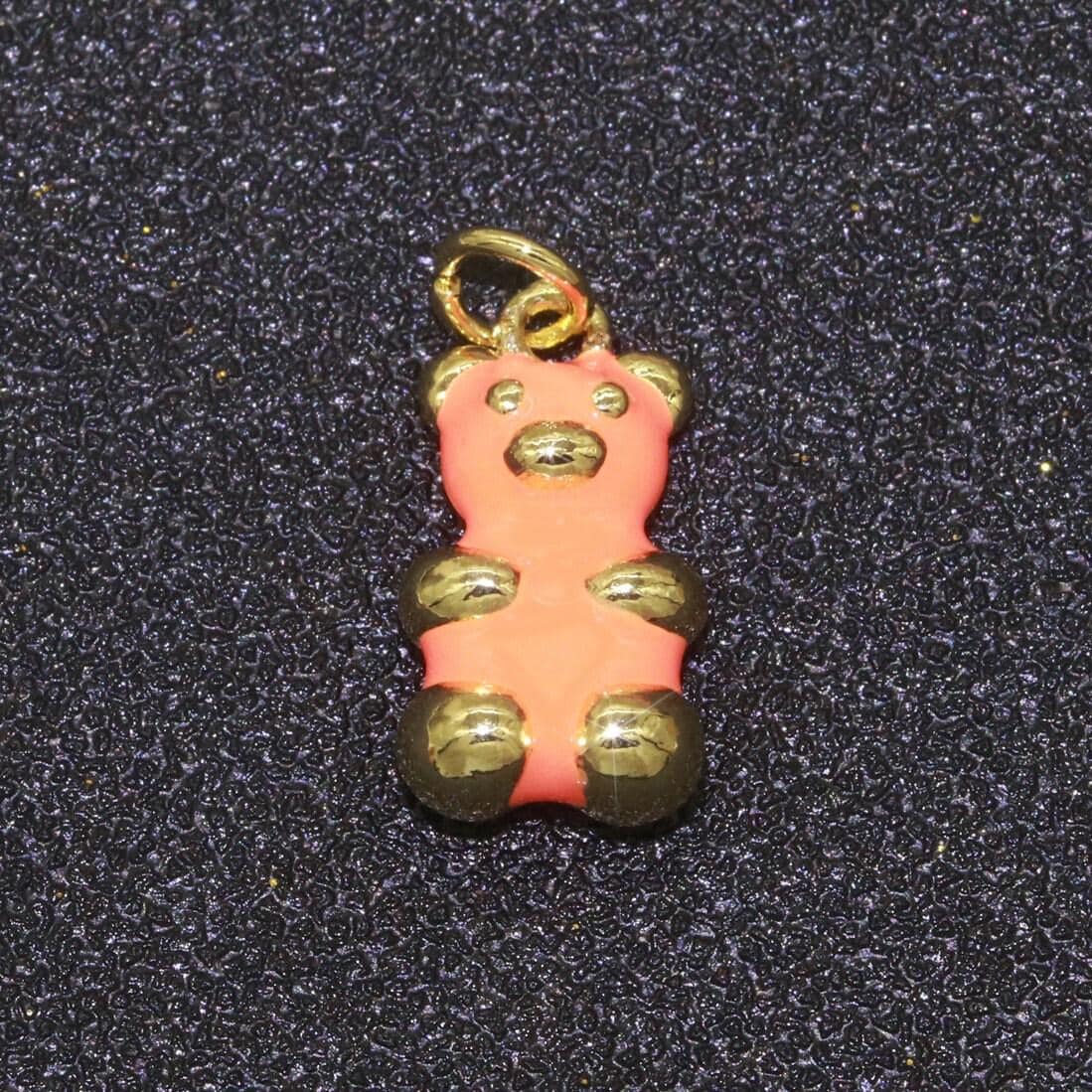 14k gold filled gummy bear pendant teddy bear charm enamel animal charm, love charm kids retro 90s trend jewelry making supply