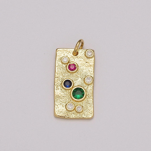 Gold charm, rainbow bubble charm, bubble pendant, bubble tag charm, tiny bubble rectangle charm 14k gold filled charm