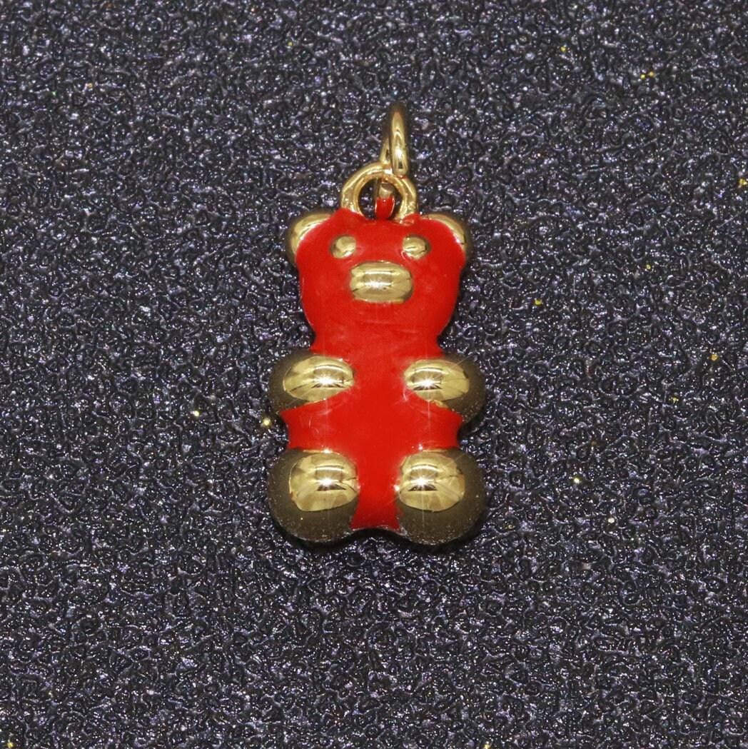14k gold filled gummy bear pendant teddy bear charm enamel animal charm, love charm kids retro 90s trend jewelry making supply