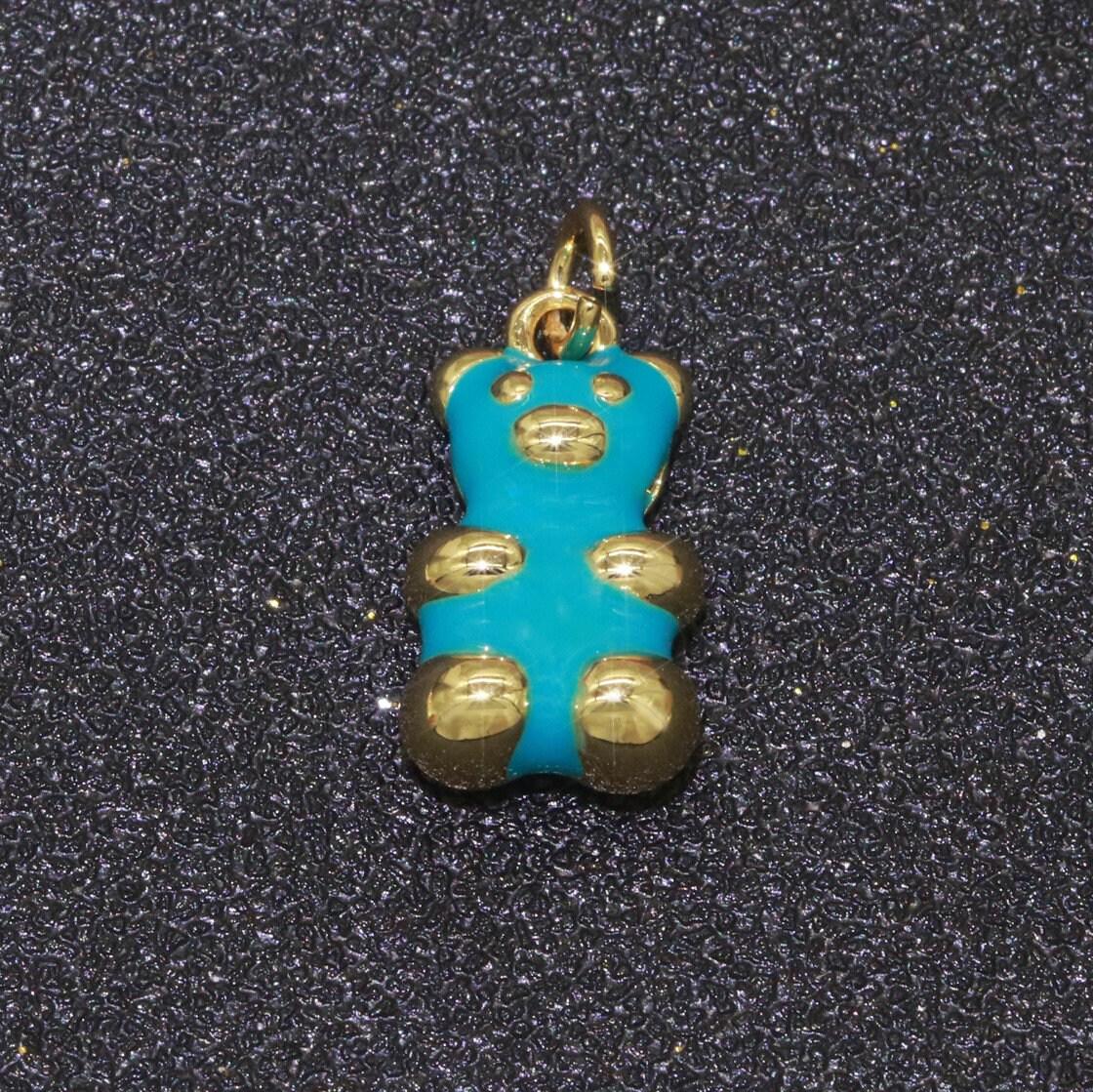14k gold filled gummy bear pendant teddy bear charm enamel animal charm, love charm kids retro 90s trend jewelry making supply
