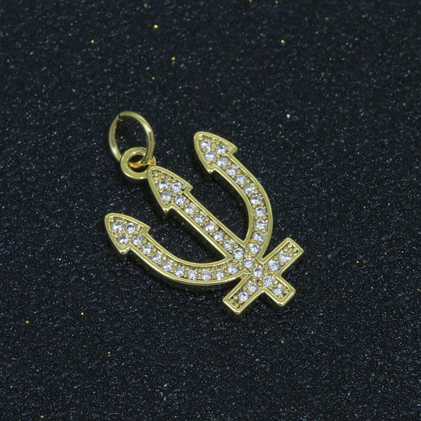 Gold filled neptune's trident pendants greek trident pendants large devil's pitchfork charms beach pendants jewelry supplies