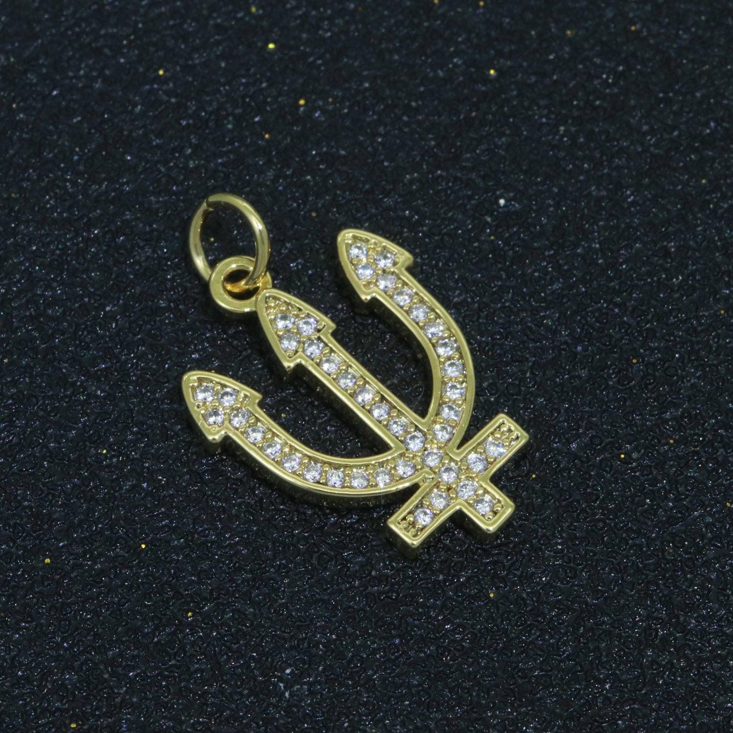 Gold filled neptune's trident pendants greek trident pendants large devil's pitchfork charms beach pendants jewelry supplies