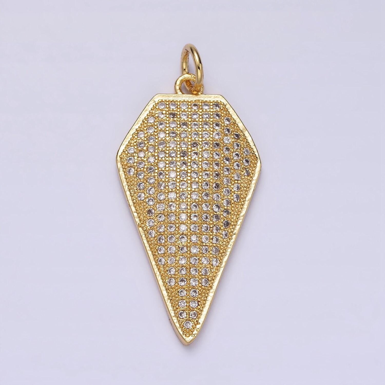 14k gold filled micro paved cz diamond shield charm in silver, gold & black | n1129 - n1131