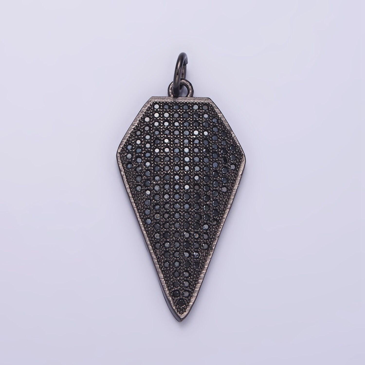 14k gold filled micro paved cz diamond shield charm in silver, gold & black | n1129 - n1131