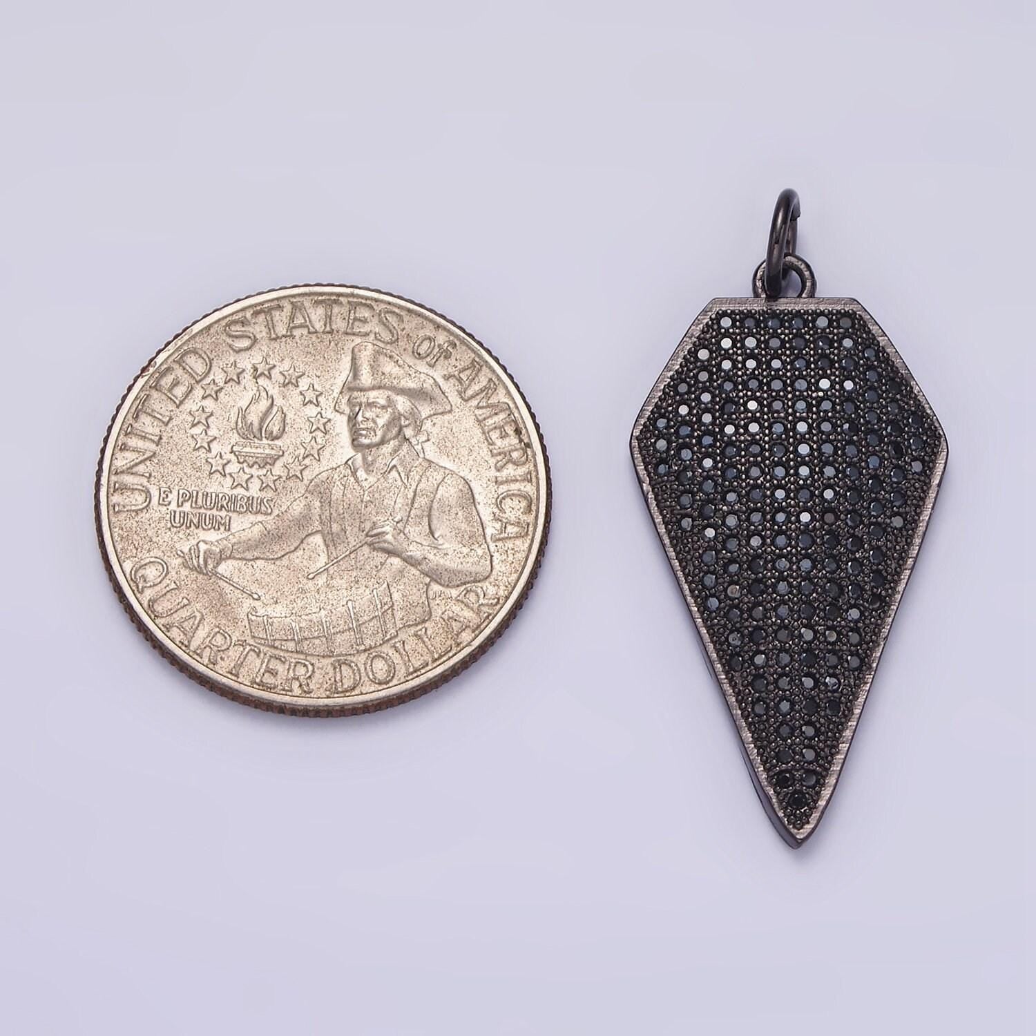 14k gold filled micro paved cz diamond shield charm in silver, gold & black | n1129 - n1131