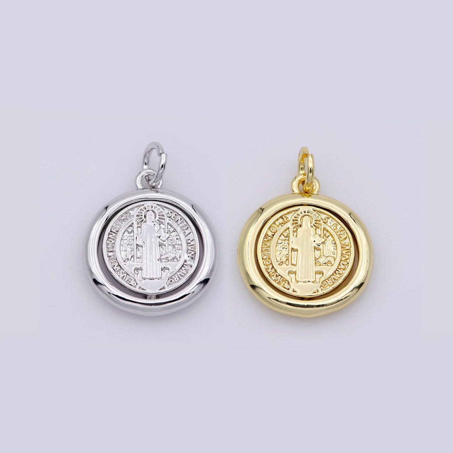 Double sided dainty gold filled saint benedict charm pray for you spinner pendant for religious jewelry making inspired m487