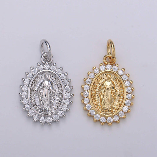 24k gold filled cz micro pave virgin mary charm cubic our lady of guadalupe, virgin mary necklace bracelet for religious jewelry supply e-49