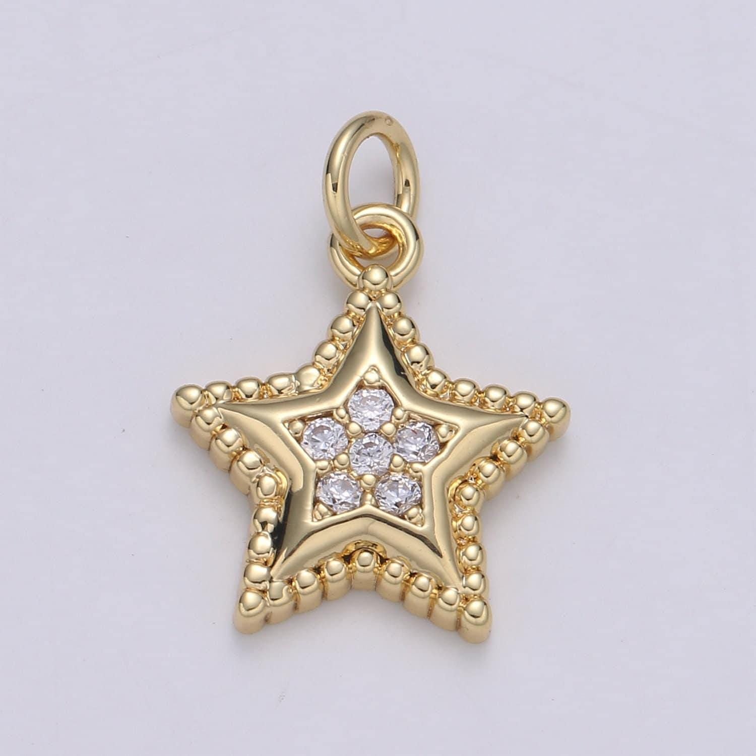 14k gold filled micro pave star charm, cubic star pendant charm for celestial diy jewelry making necklace bracelet earring supply