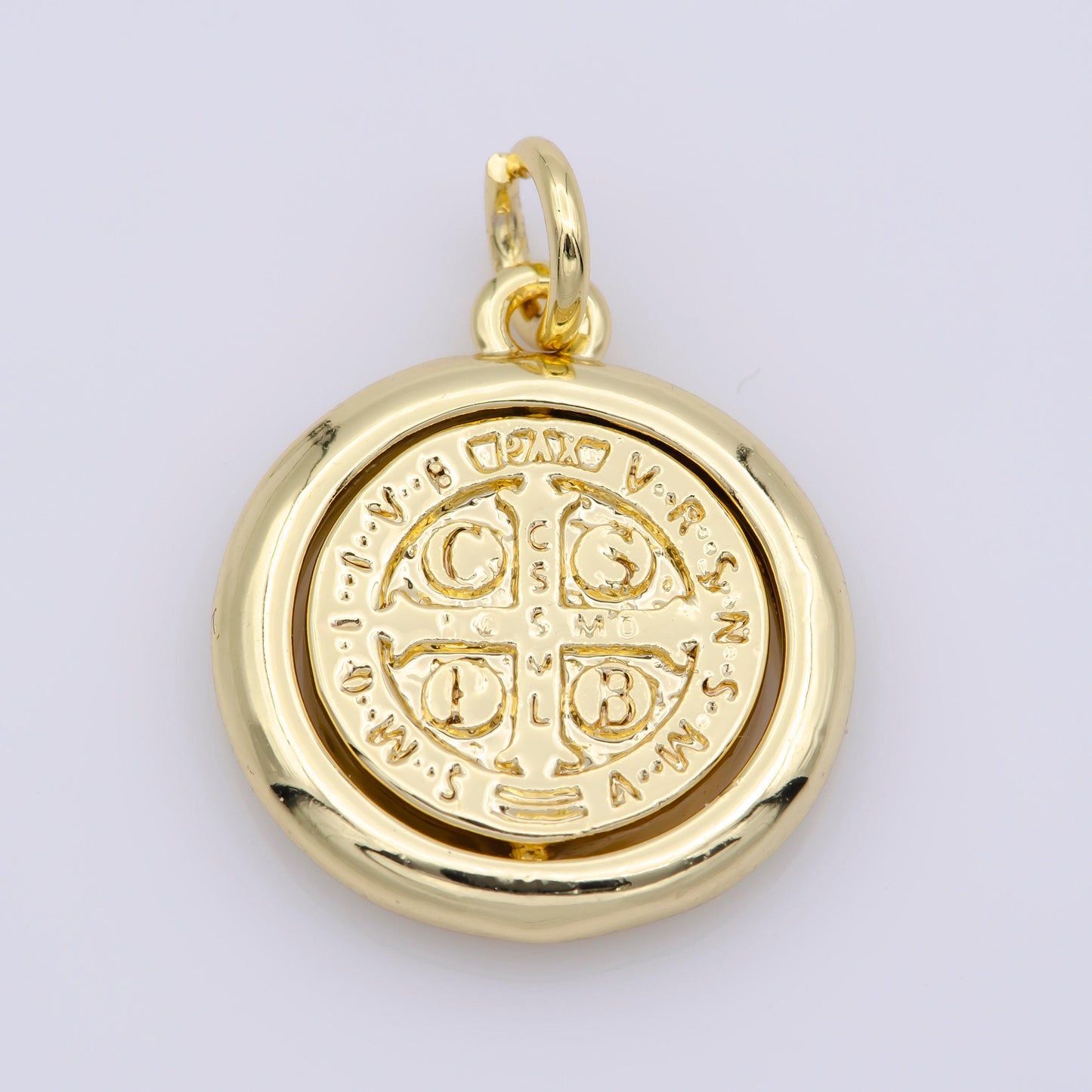 Double sided dainty gold filled saint benedict charm pray for you spinner pendant for religious jewelry making inspired m487