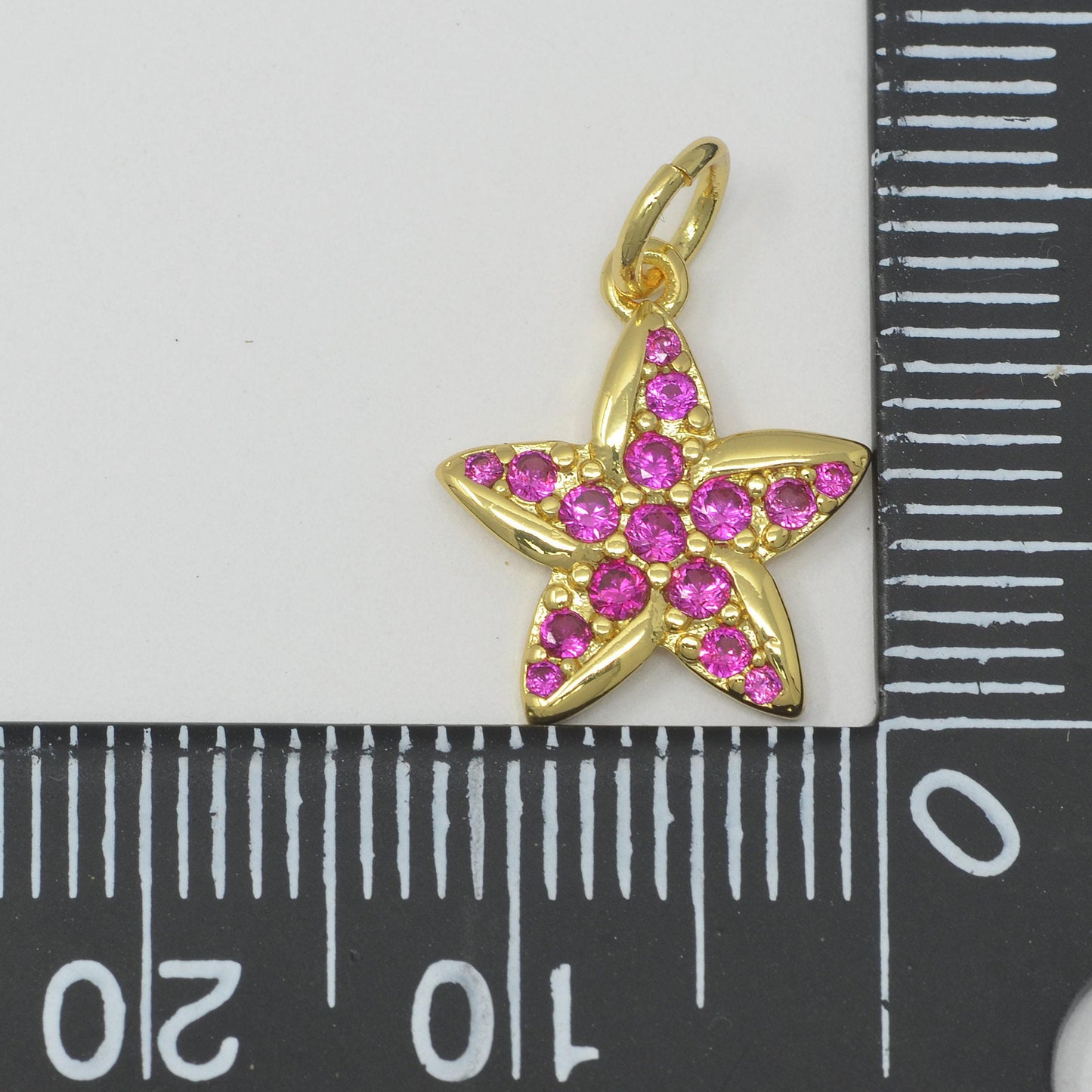 26k gold filled pink flower pendant hot pink star micro paved cz charm | m483
