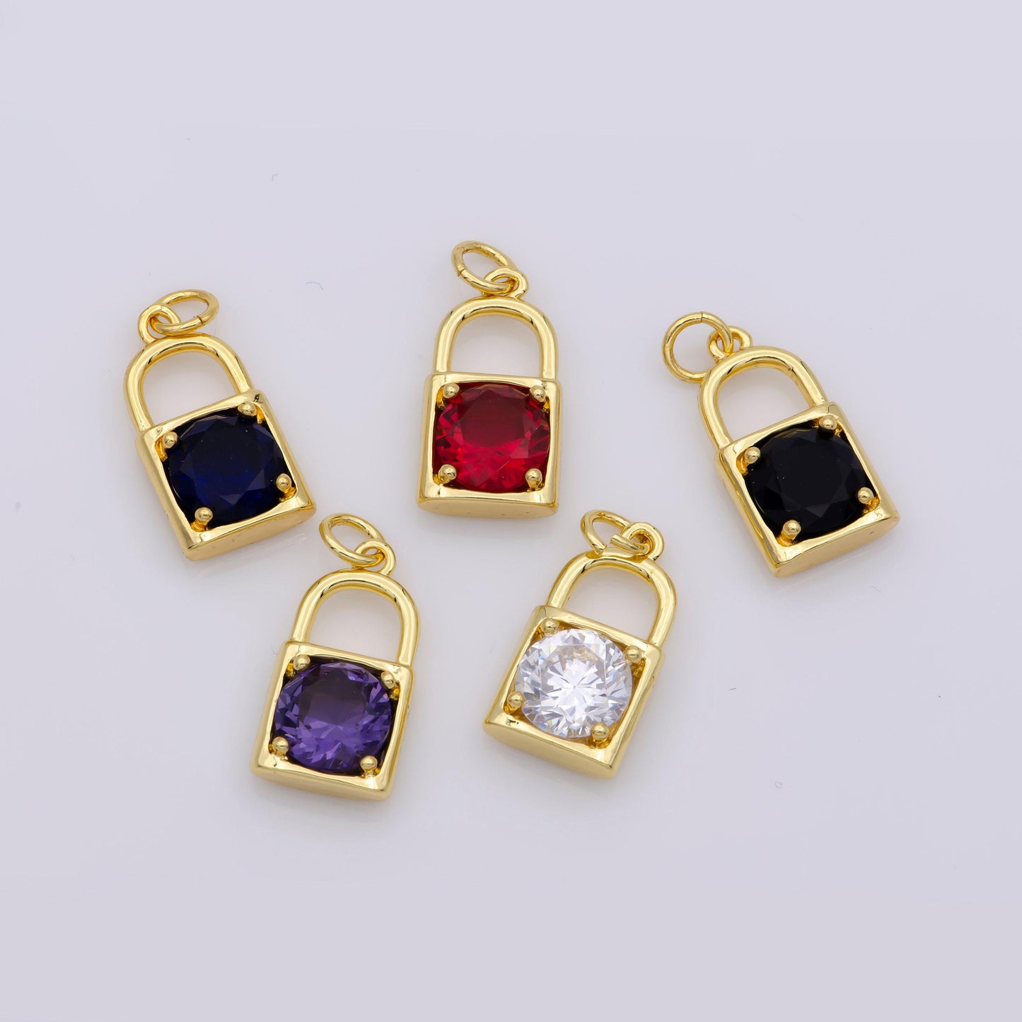 24k gold filled dainty padlock charm colorful cz lock charm for necklace bracelet jewelry making black white reed purple