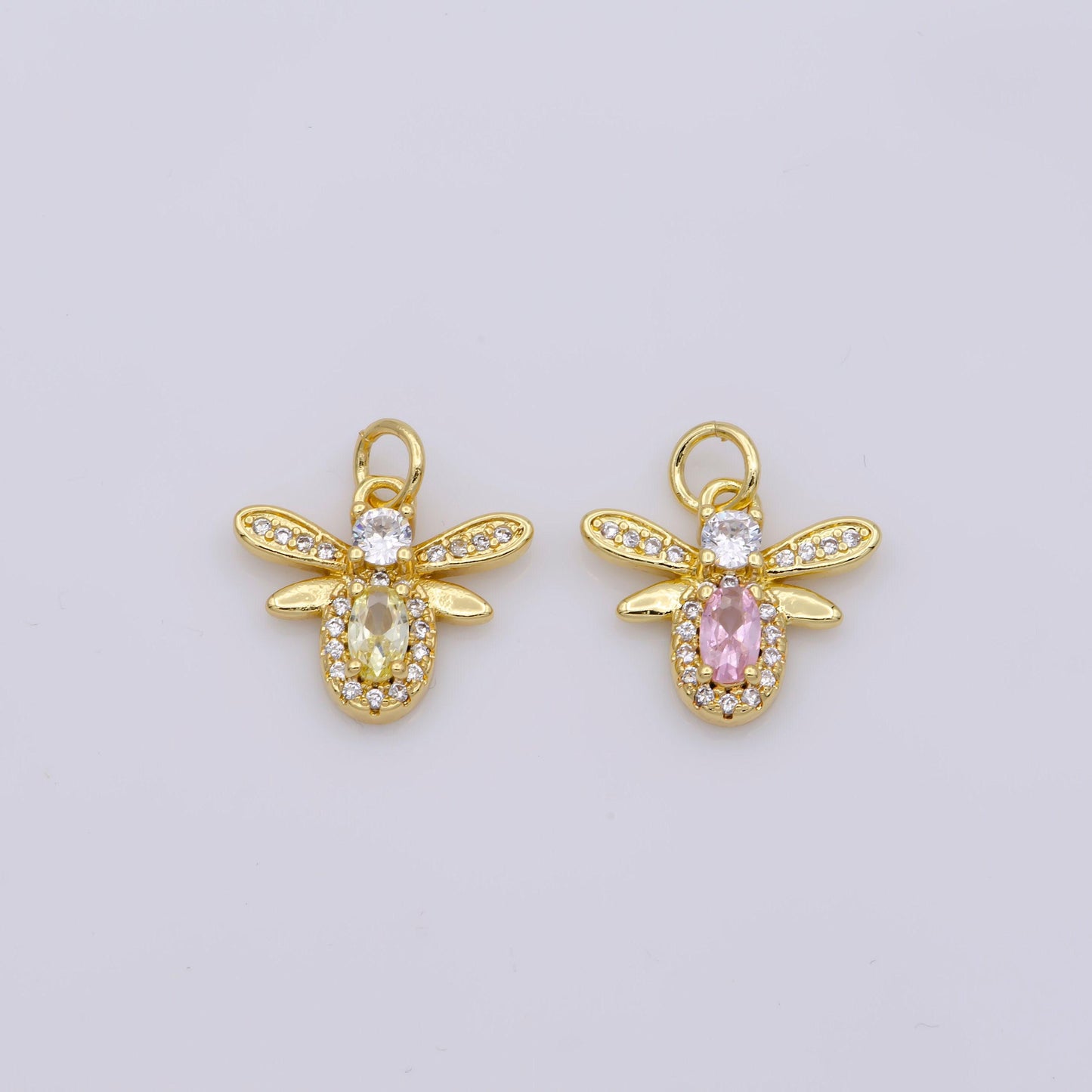 1x mini bee charm 14k gold filled pink yellow micro pave cz bee pendant charm, insect bug pendant charm queen bee