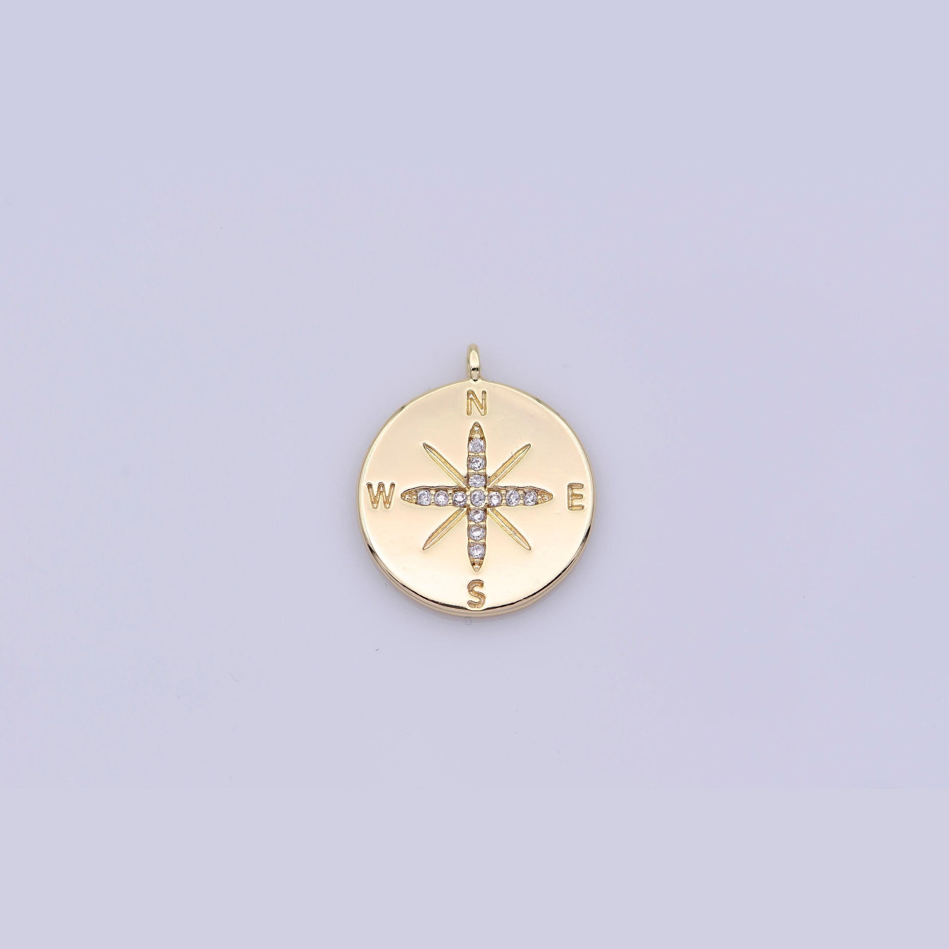Dainty compass charm, small gold compass pendant, journey travel charm, coin compass pendant, tiny necklace charm, bracelet, nautical charm