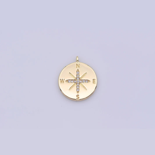 Dainty compass charm, small gold compass pendant, journey travel charm, coin compass pendant, tiny necklace charm, bracelet, nautical charm