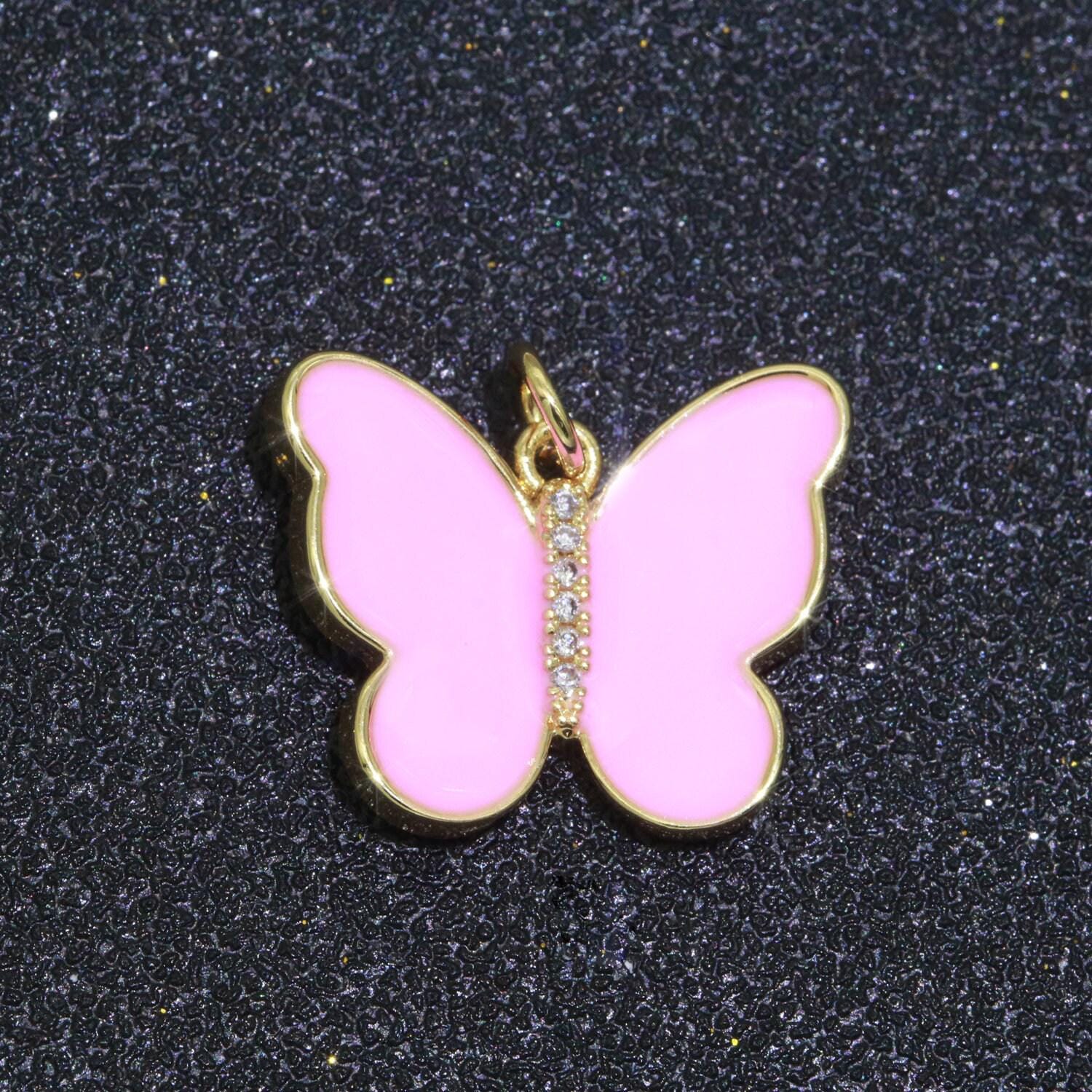 1x dainty butterfly charm, mini gold filled monarch charm for necklace, bracelet, earring charm micro pave mariposa jewelry making