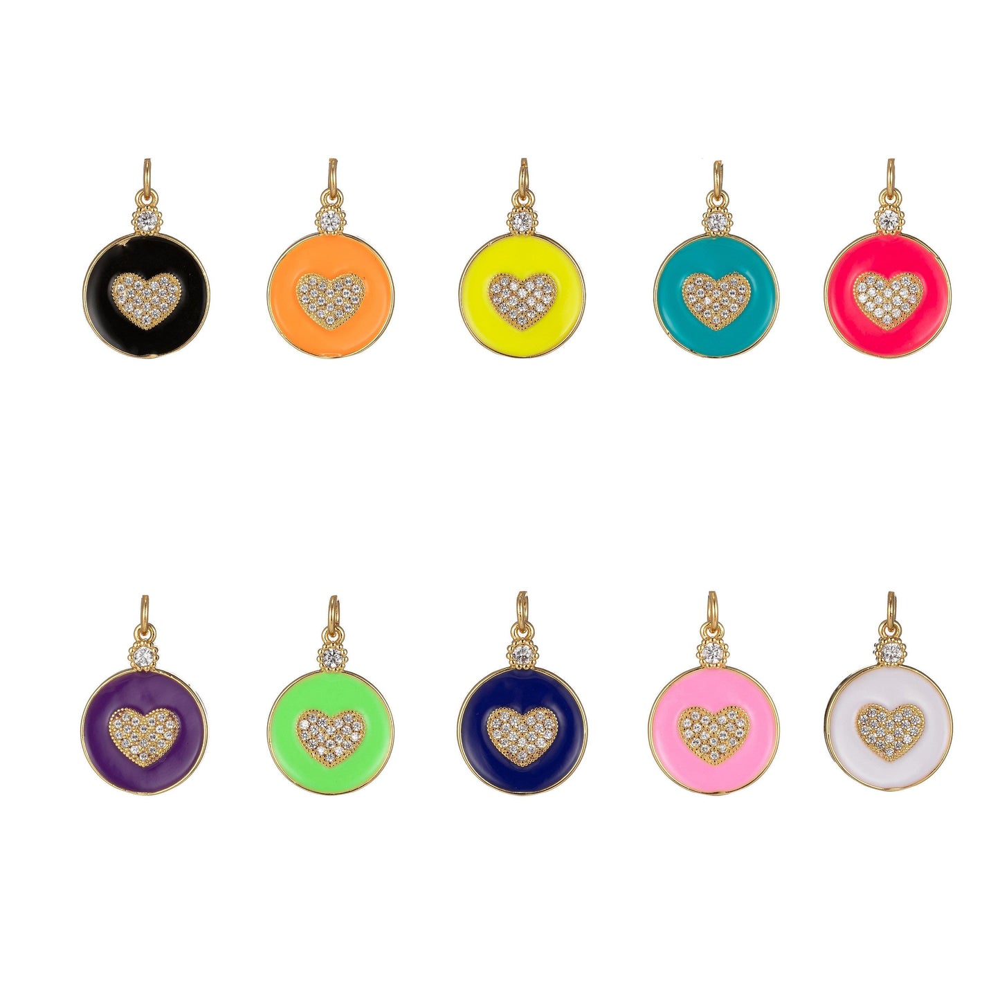1x dainty color heart enamel charm- 18k gold filled micro pave heart charm cz love friendship jewelry making for bracelet earring necklace