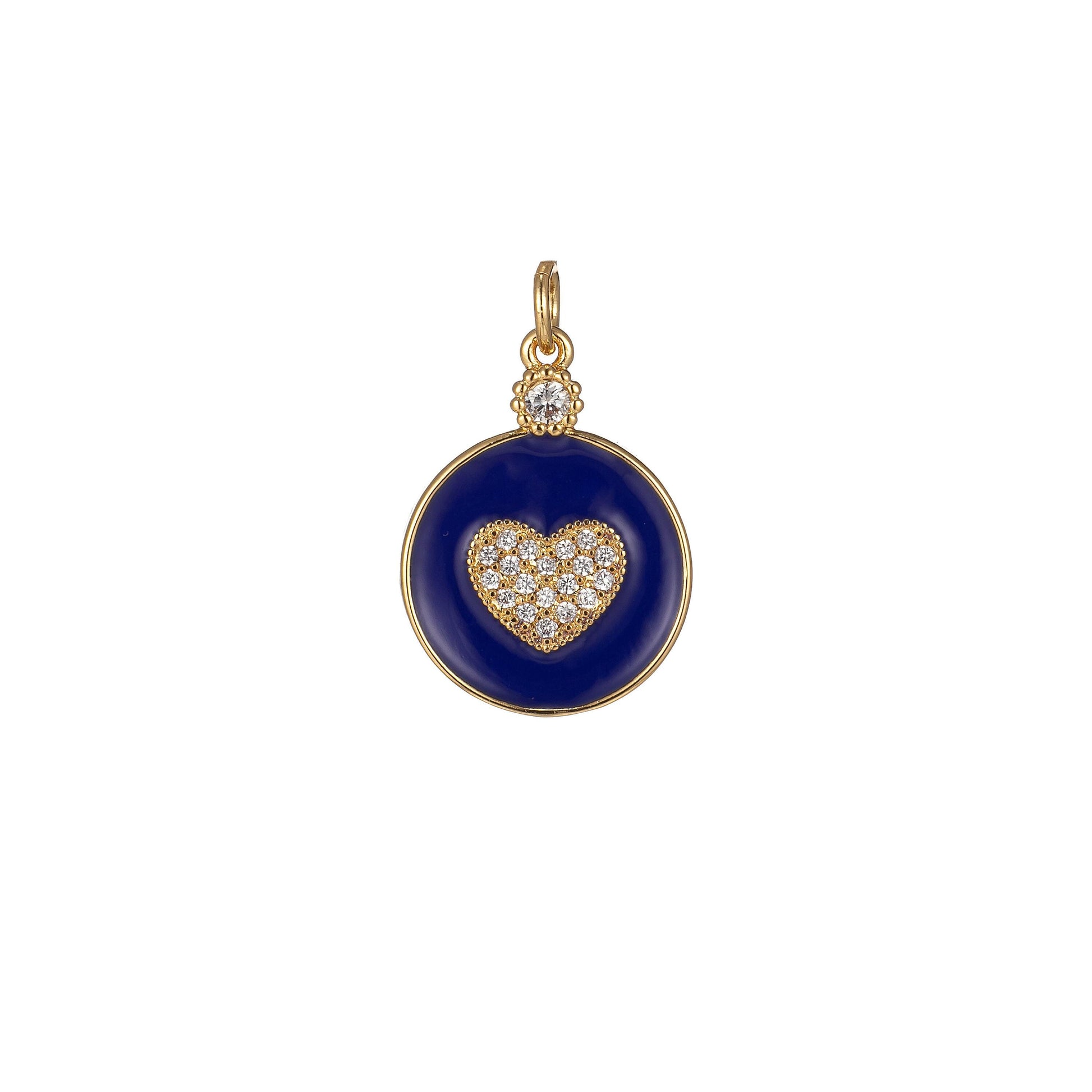 1x dainty color heart enamel charm- 18k gold filled micro pave heart charm cz love friendship jewelry making for bracelet earring necklace
