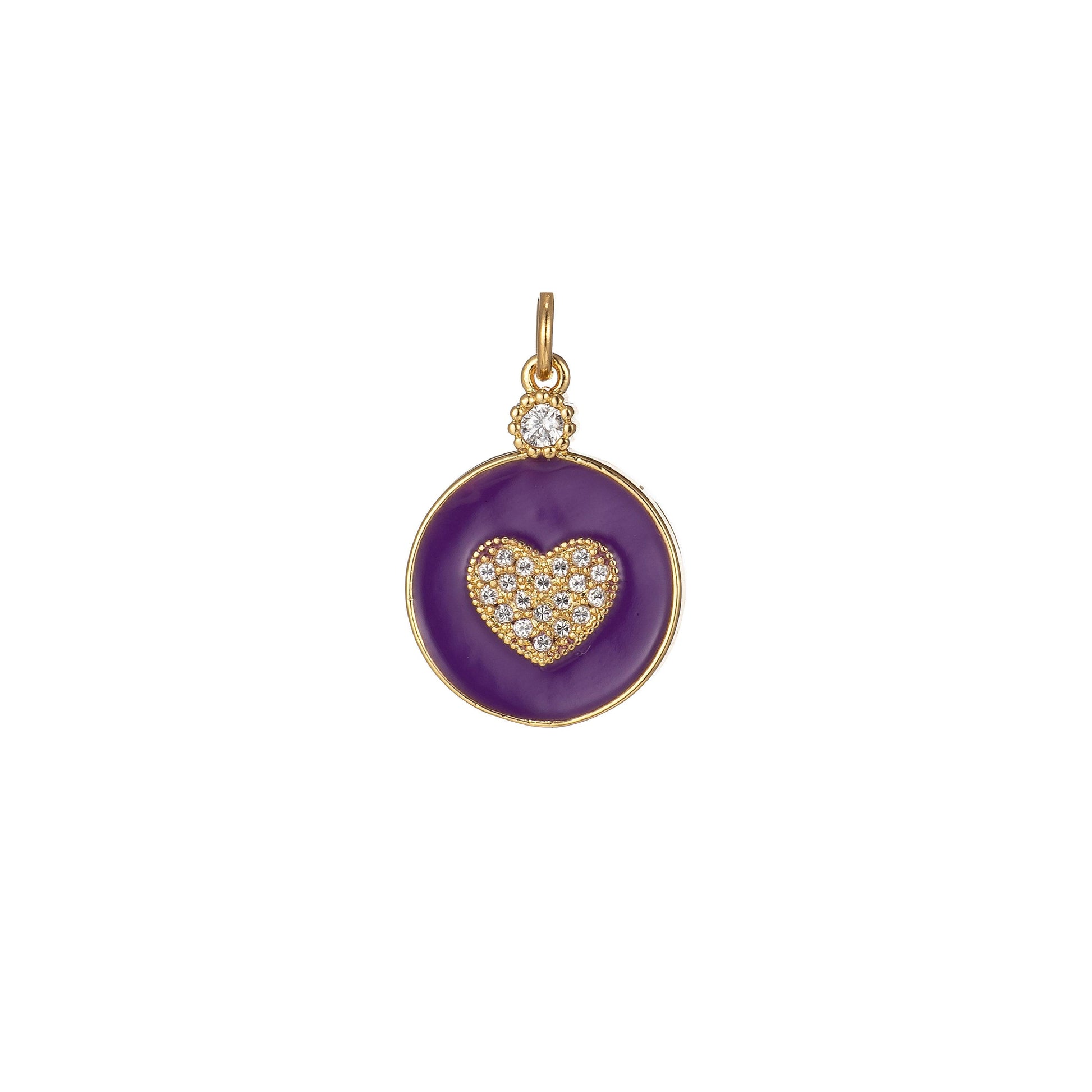 1x dainty color heart enamel charm- 18k gold filled micro pave heart charm cz love friendship jewelry making for bracelet earring necklace