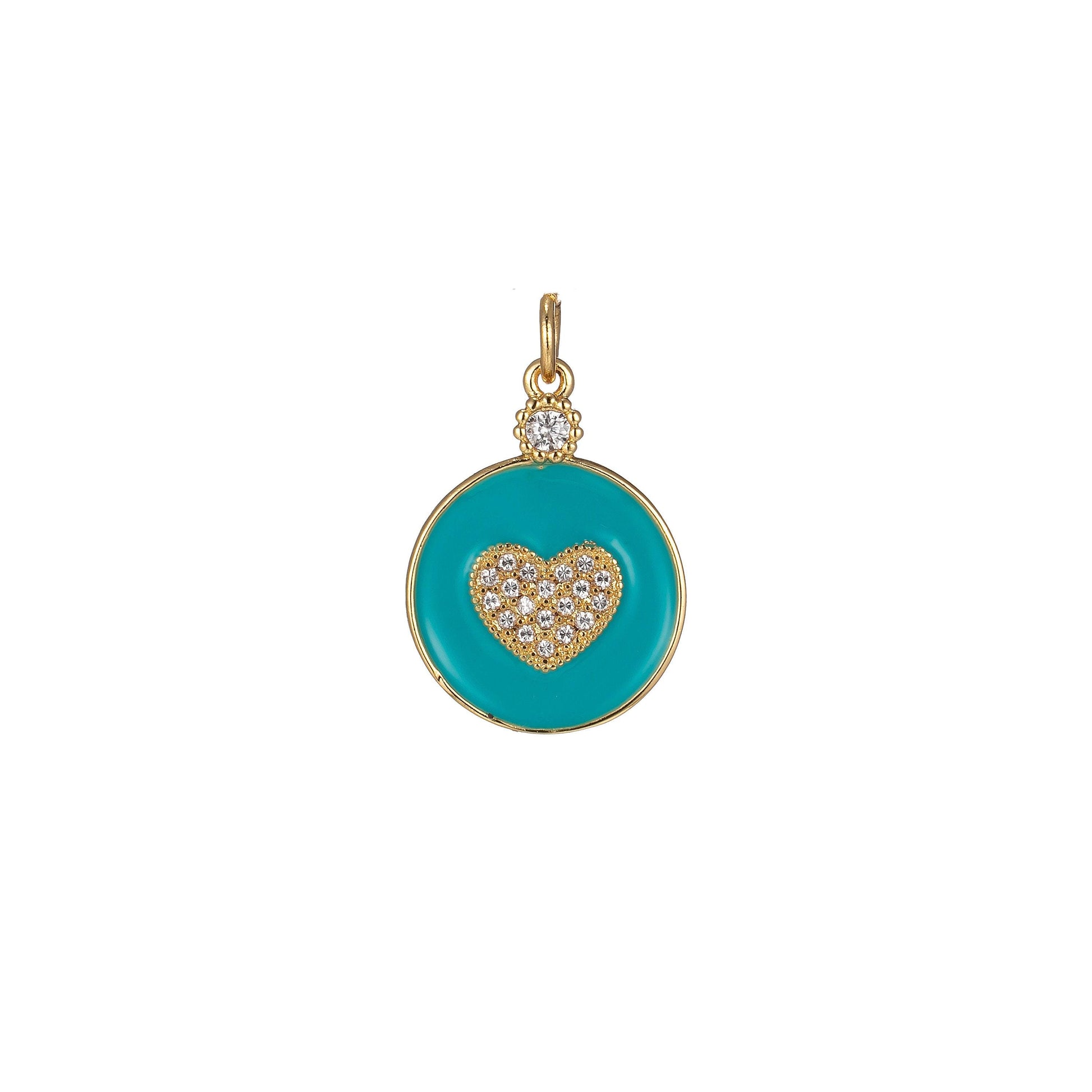 1x dainty color heart enamel charm- 18k gold filled micro pave heart charm cz love friendship jewelry making for bracelet earring necklace